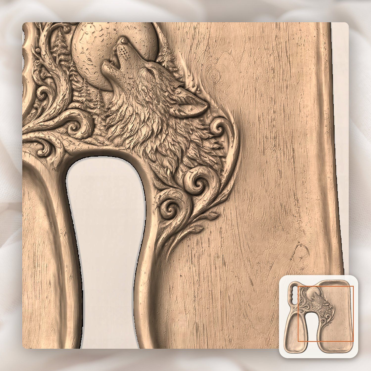 Howling Wolf Moon Serving Tray CNC Relief STL bas-relief STL — view 11