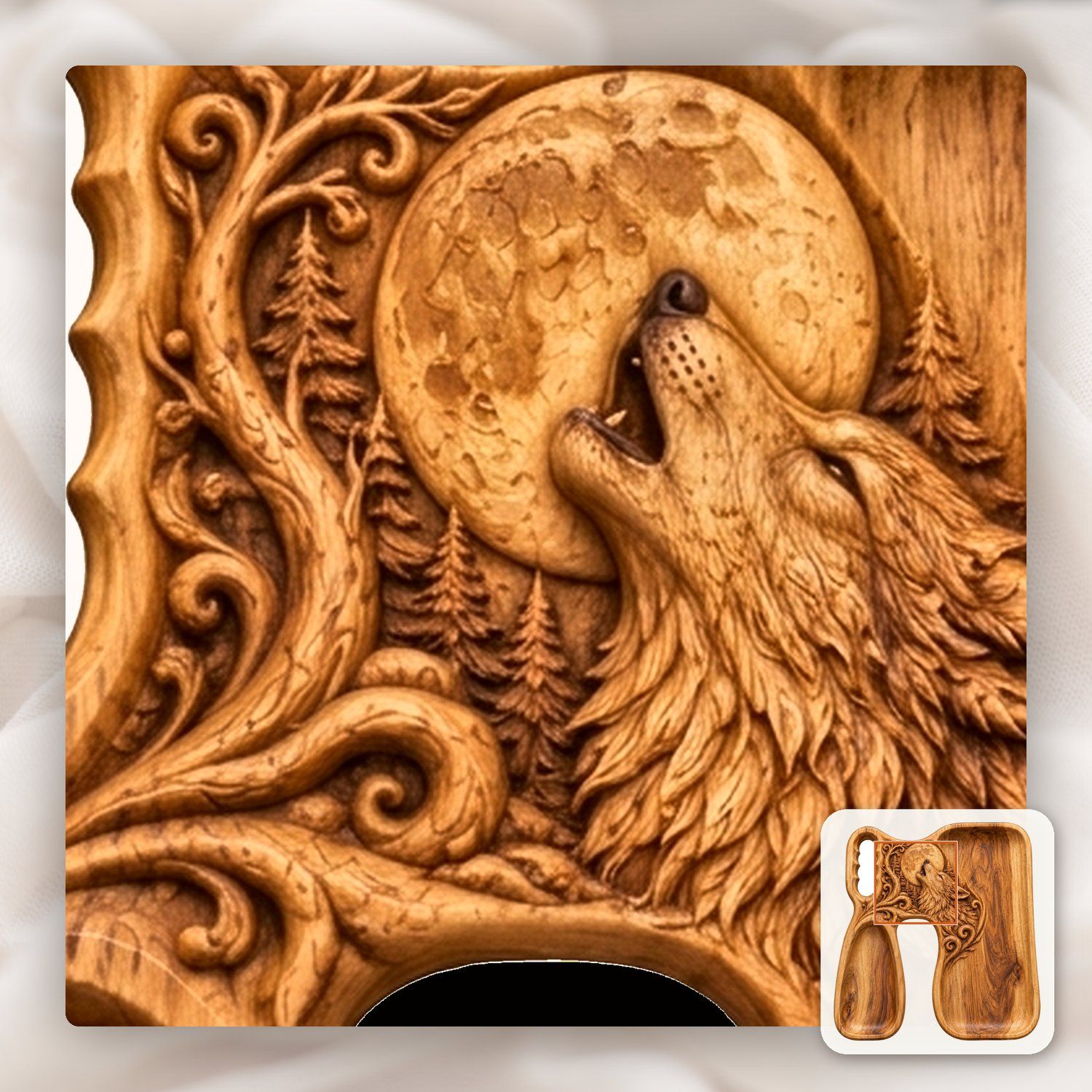 Howling Wolf Moon Serving Tray CNC Relief STL bas-relief STL — view 12