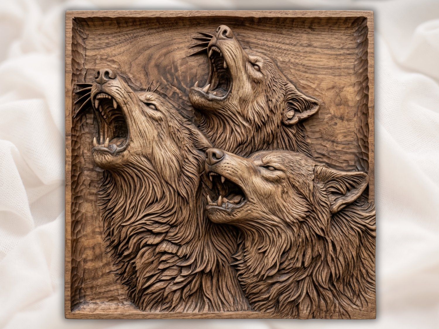 Howling Wolf Pack Wilderness Scene CNC Relief STL bas-relief STL — view 2
