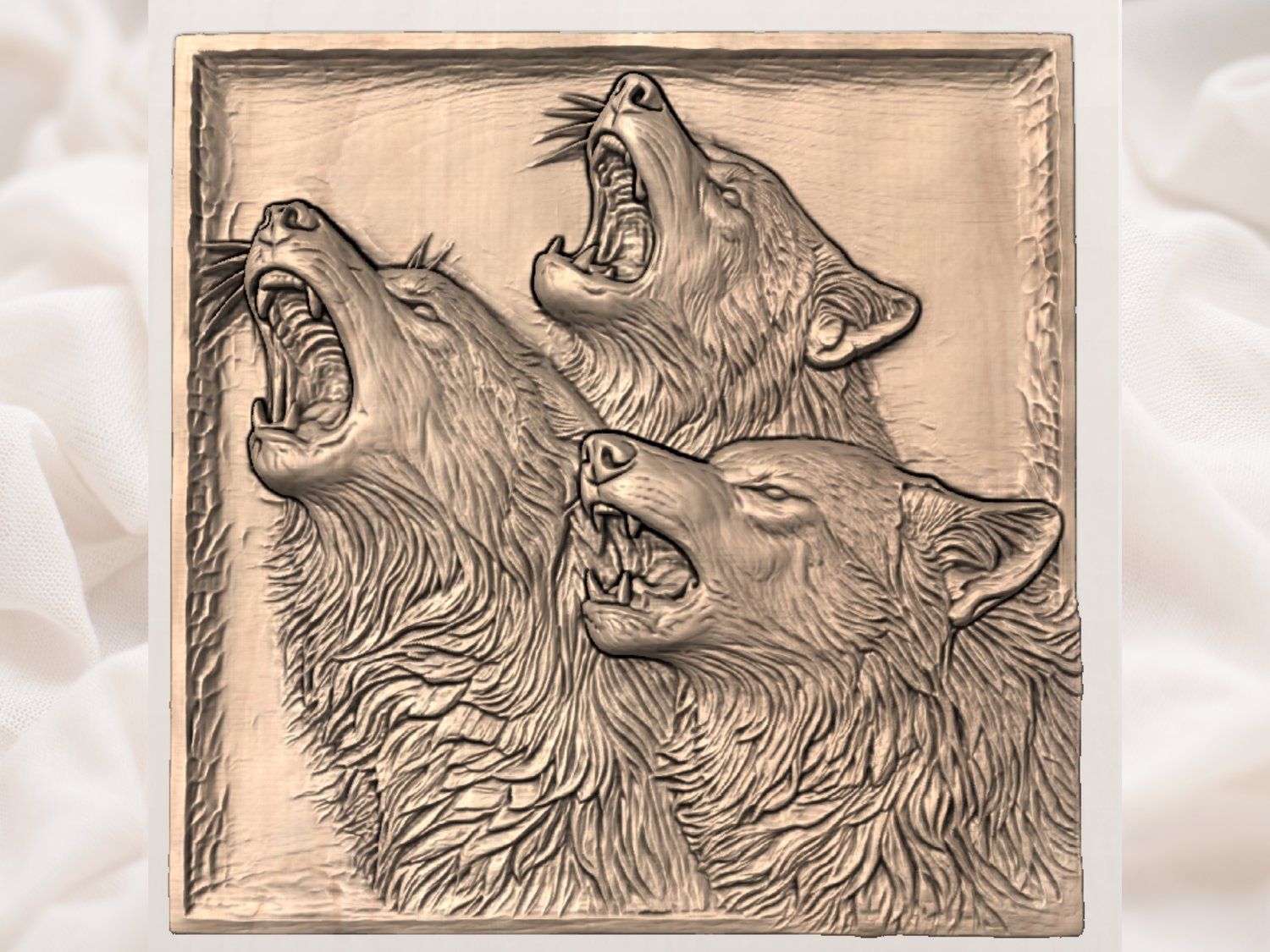 Howling Wolf Pack Wilderness Scene CNC Relief STL bas-relief STL — view 3