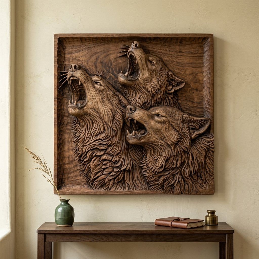 Howling Wolf Pack Wilderness Scene CNC Relief STL bas-relief STL — view 6