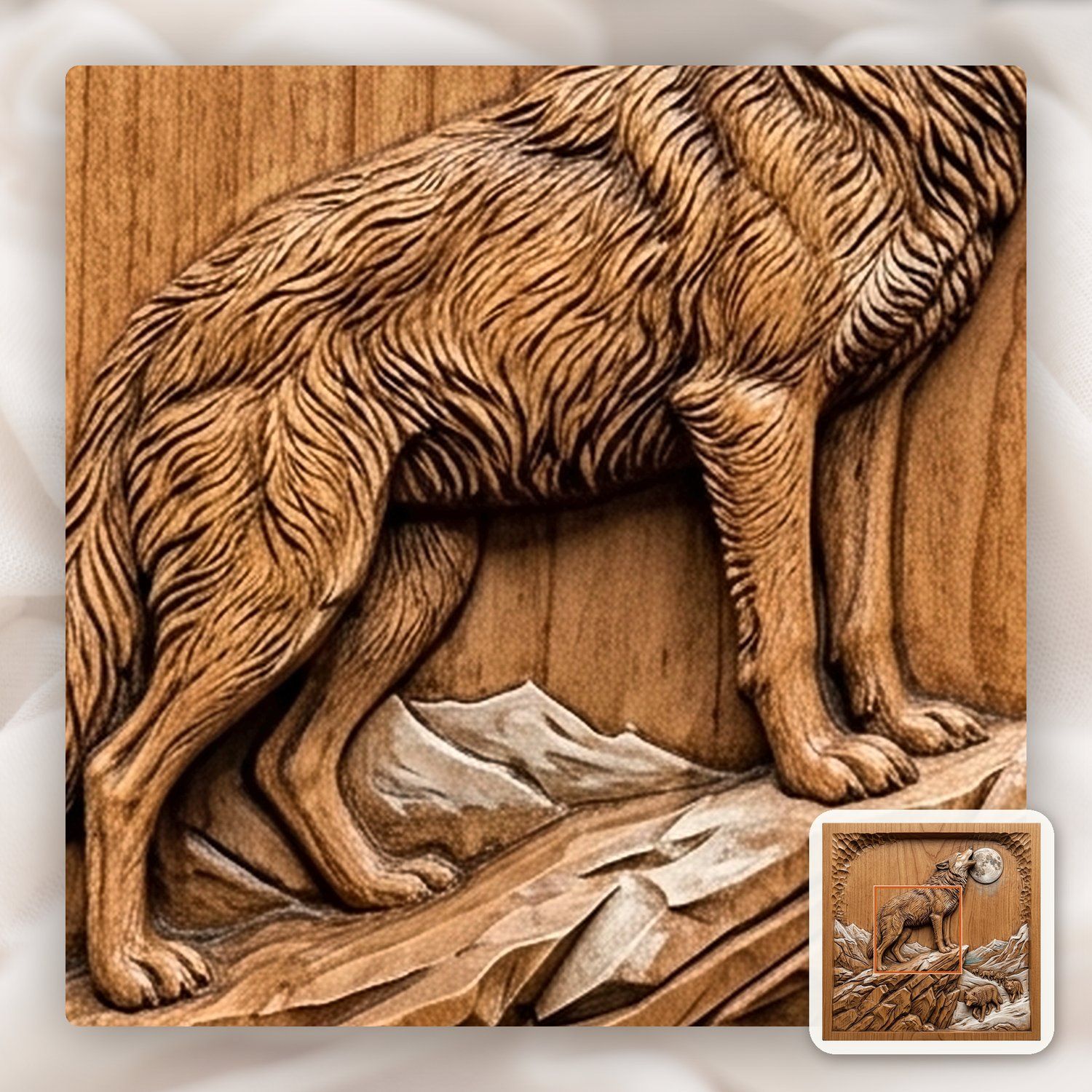 Howling Wolf Wilderness Scene CNC Relief STL bas-relief STL — view 12