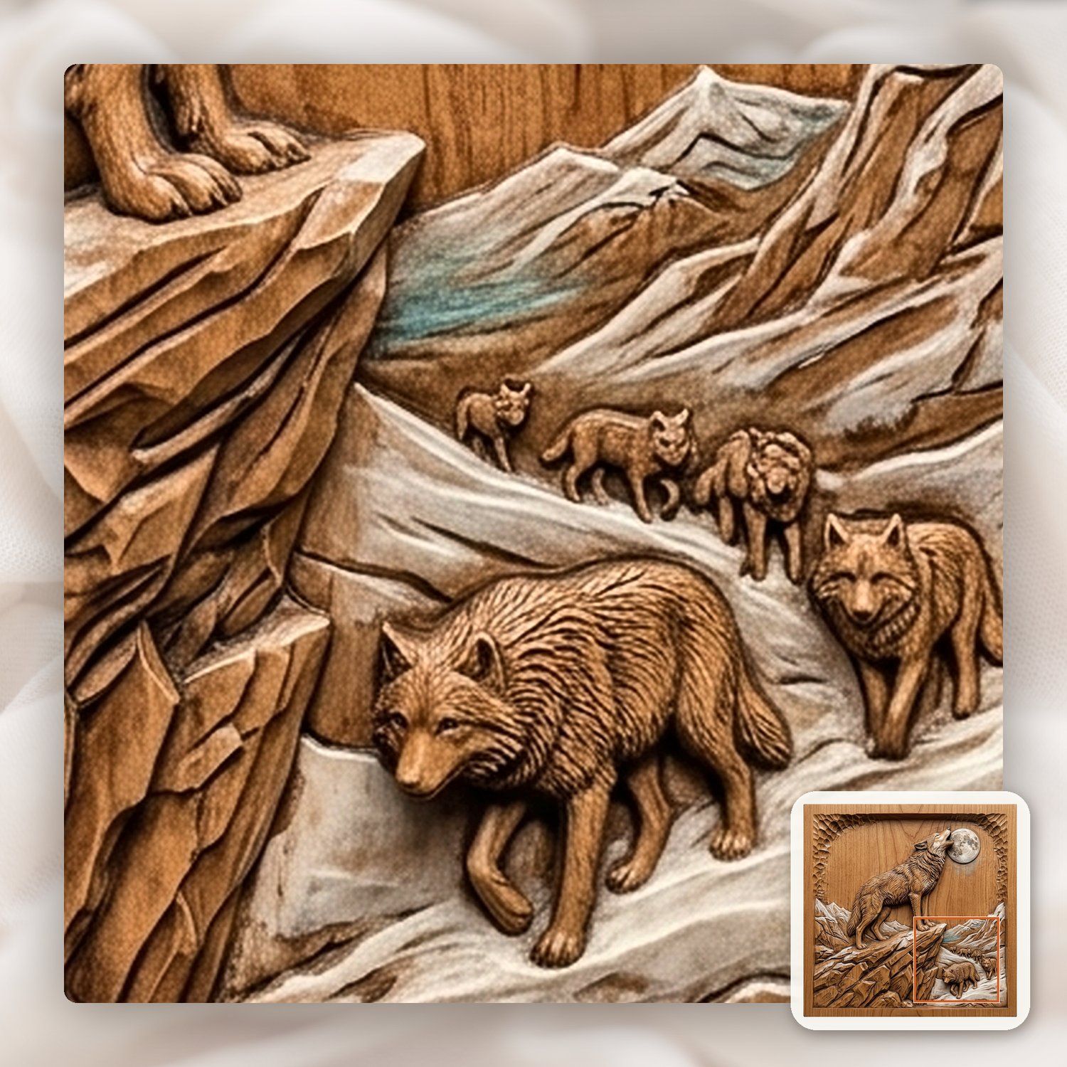 Howling Wolf Wilderness Scene CNC Relief STL bas-relief STL — view 13