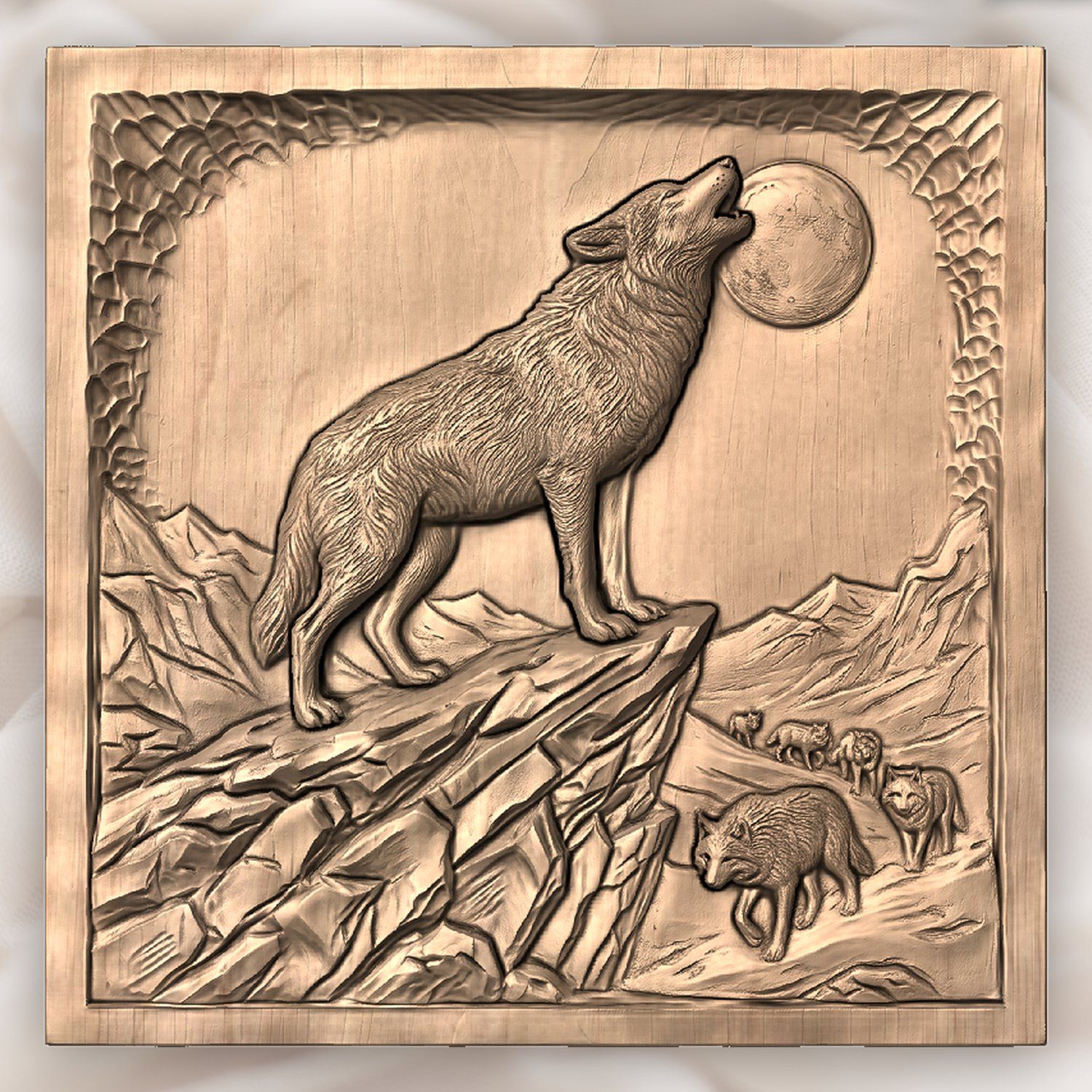 Howling Wolf Wilderness Scene CNC Relief STL bas-relief STL — view 4
