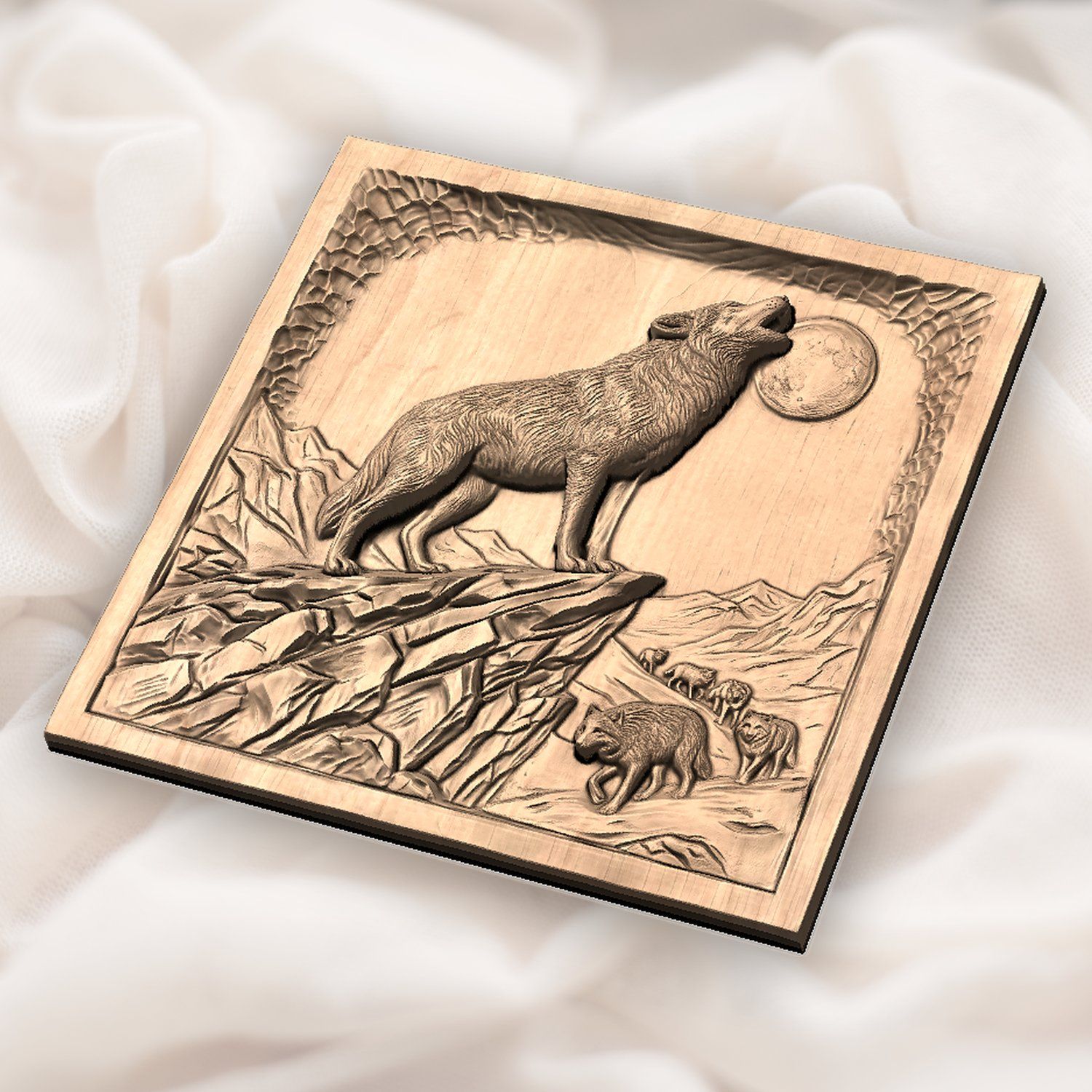 Howling Wolf Wilderness Scene CNC Relief STL bas-relief STL — view 5