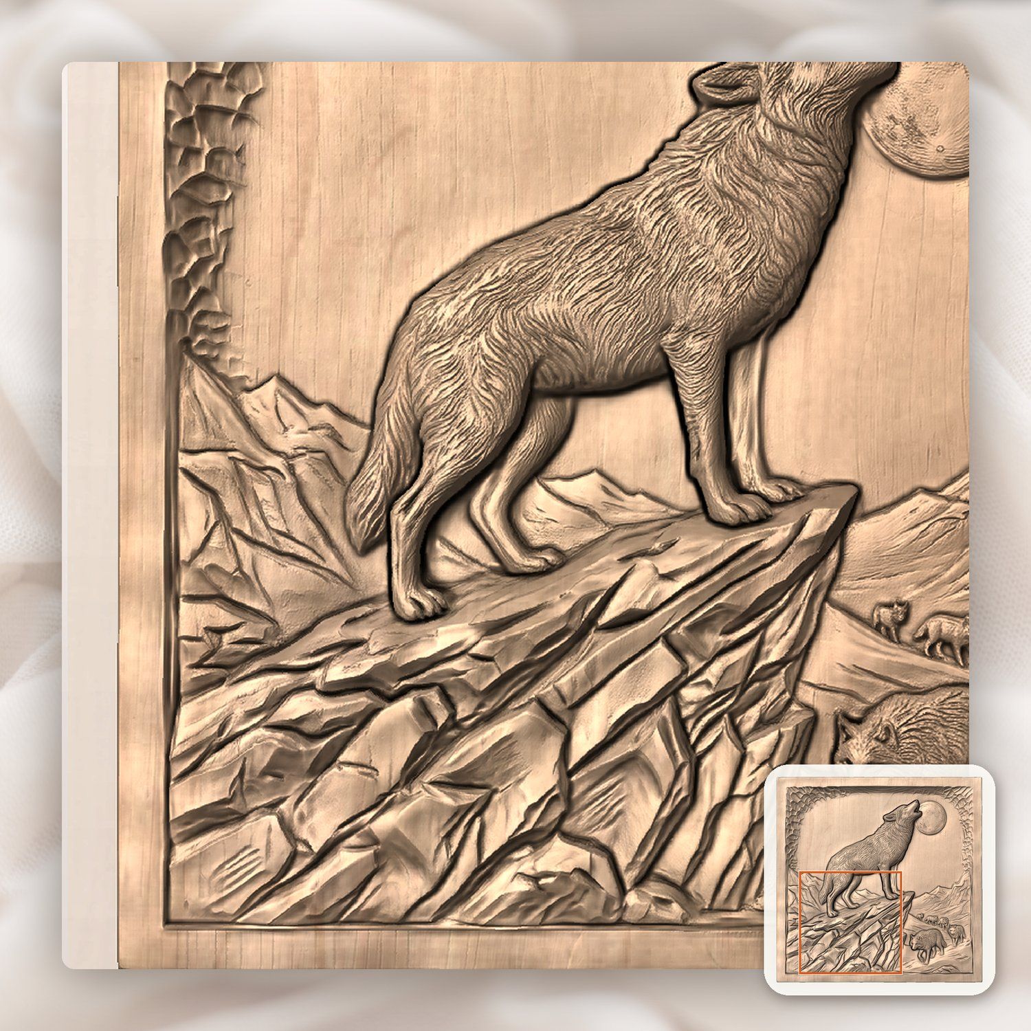 Howling Wolf Wilderness Scene CNC Relief STL bas-relief STL — view 6