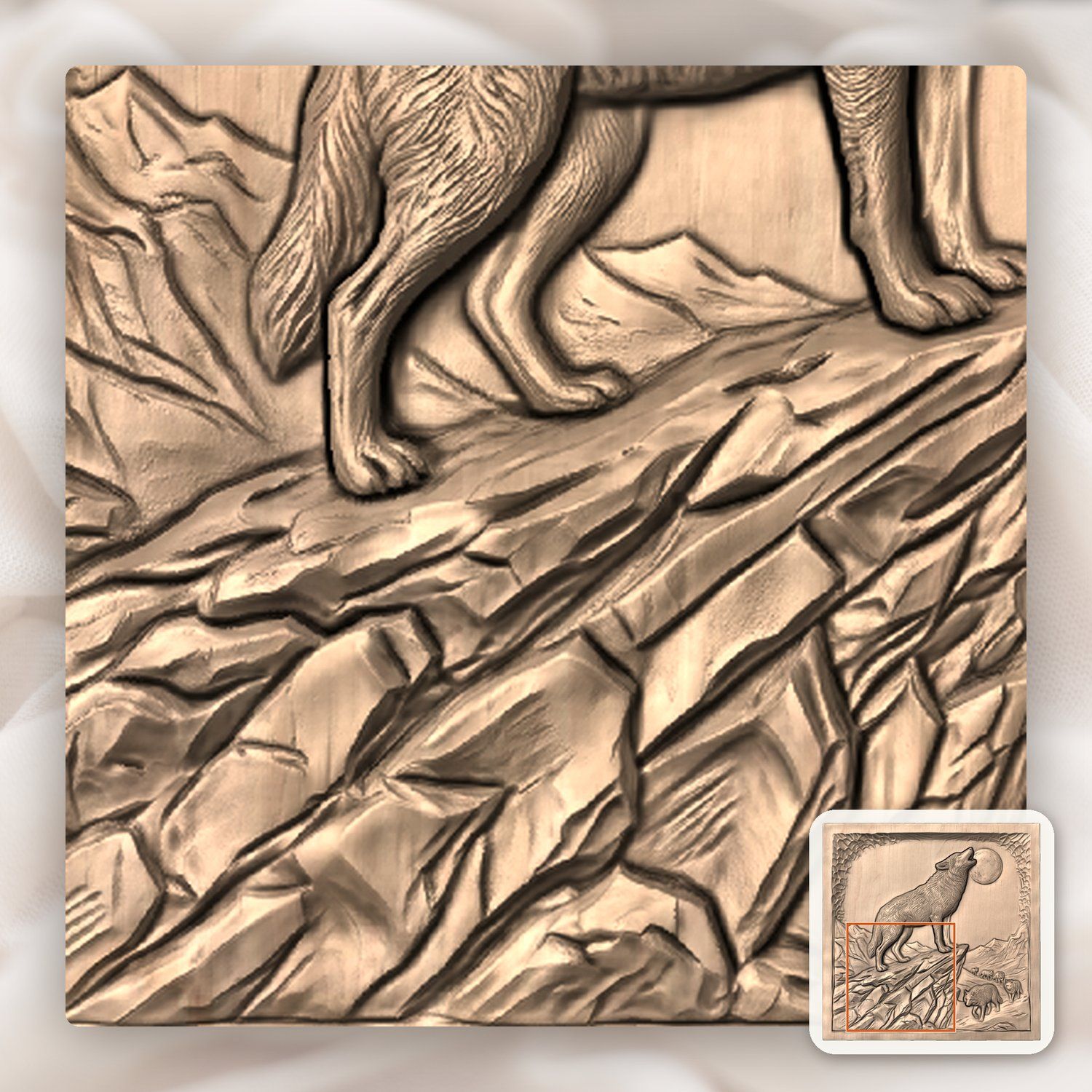 Howling Wolf Wilderness Scene CNC Relief STL bas-relief STL — view 7