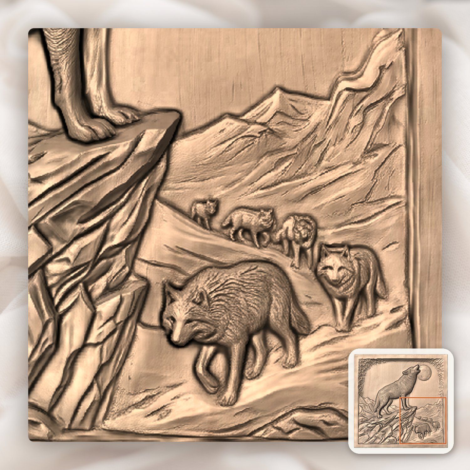 Howling Wolf Wilderness Scene CNC Relief STL bas-relief STL — view 8