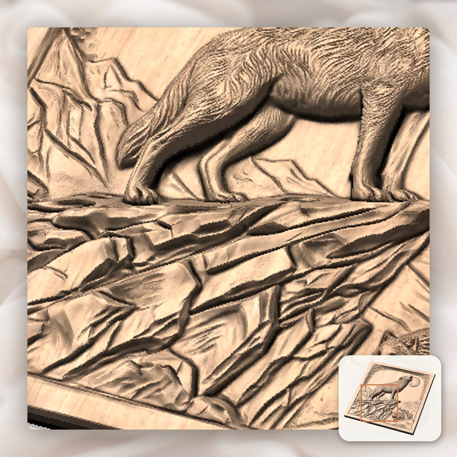 Howling Wolf Wilderness Scene CNC Relief STL bas-relief STL — view 9