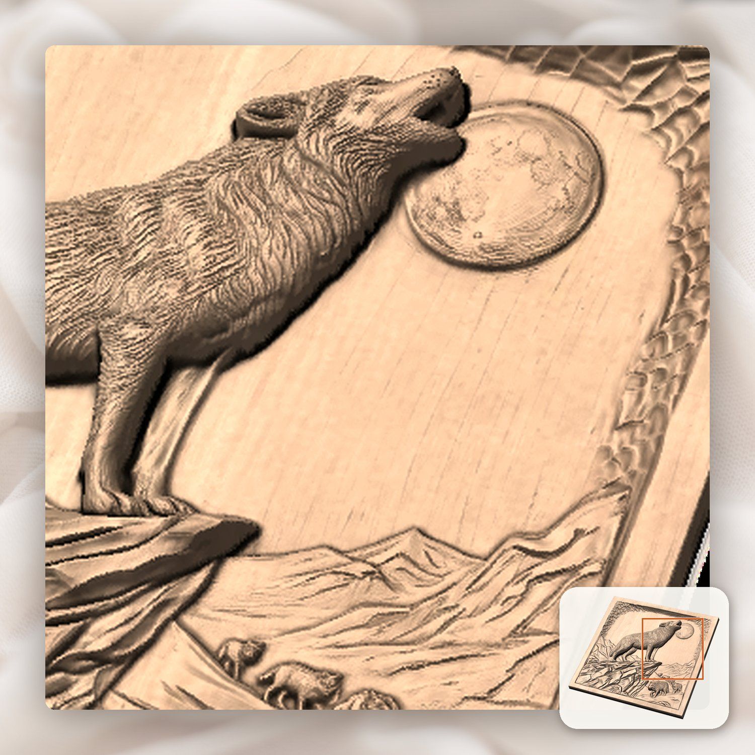Howling Wolf Wilderness Scene CNC Relief STL bas-relief STL — view 10