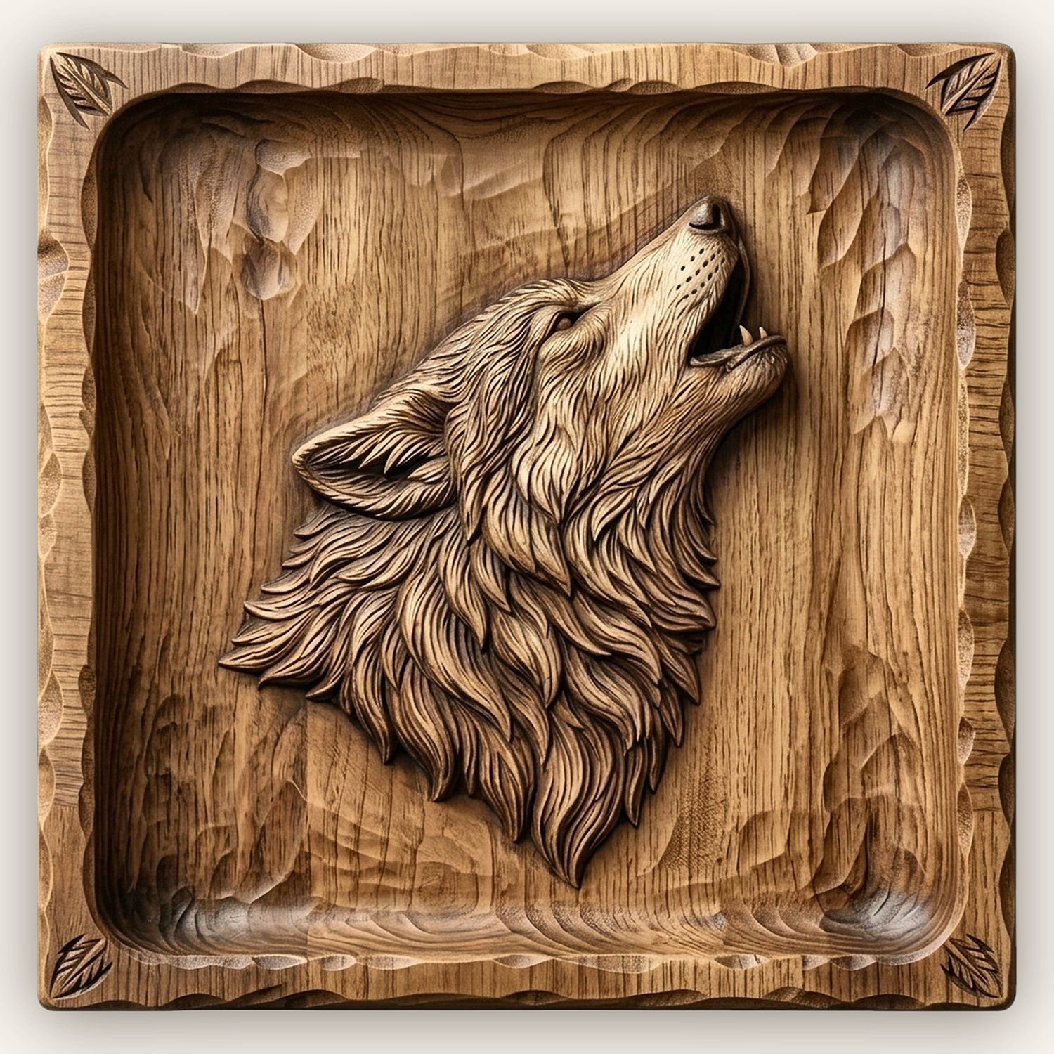 Howling Wolf Wilderness Tray CNC Relief STL bas-relief STL design