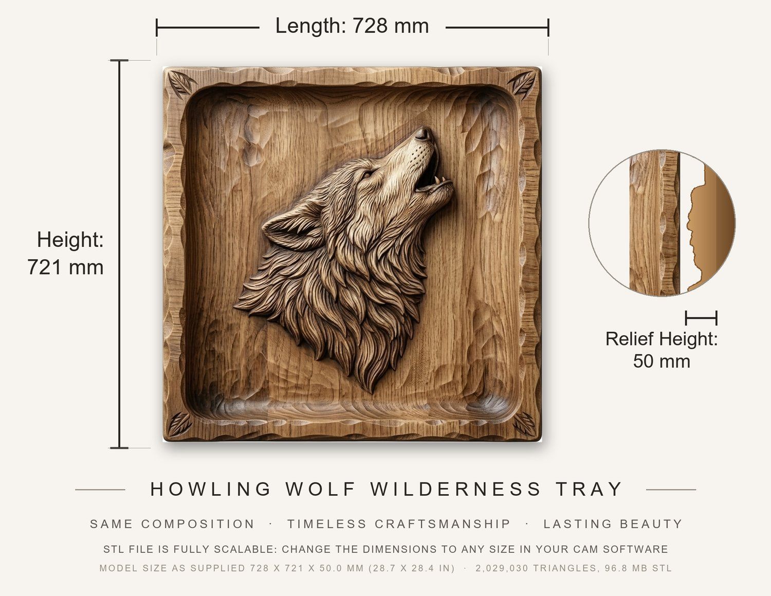 Howling Wolf Wilderness Tray CNC Relief STL bas-relief STL — view 12