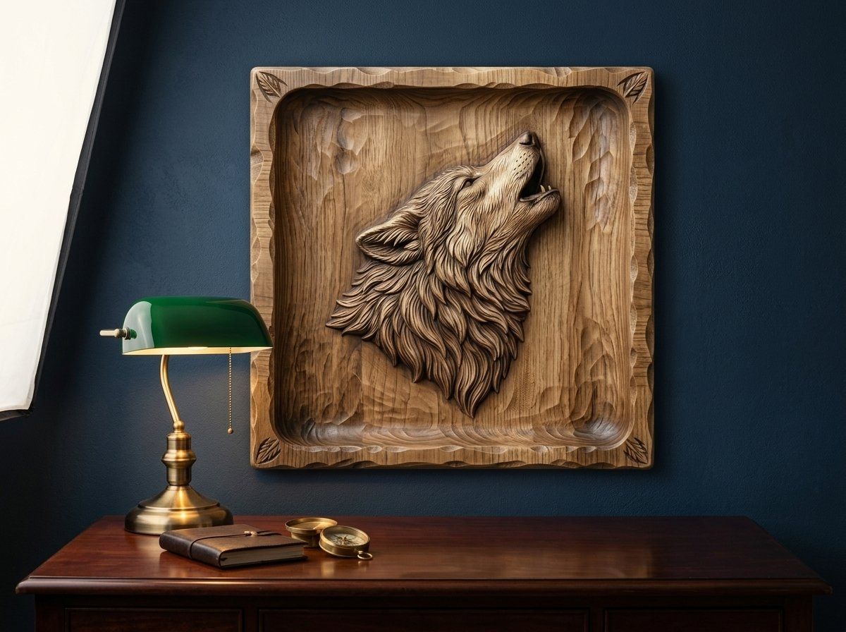 Howling Wolf Wilderness Tray CNC Relief STL bas-relief STL — view 14