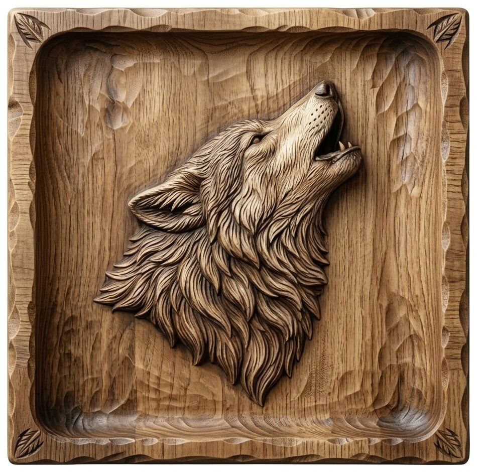 Howling Wolf Wilderness Tray CNC Relief STL bas-relief STL — view 2
