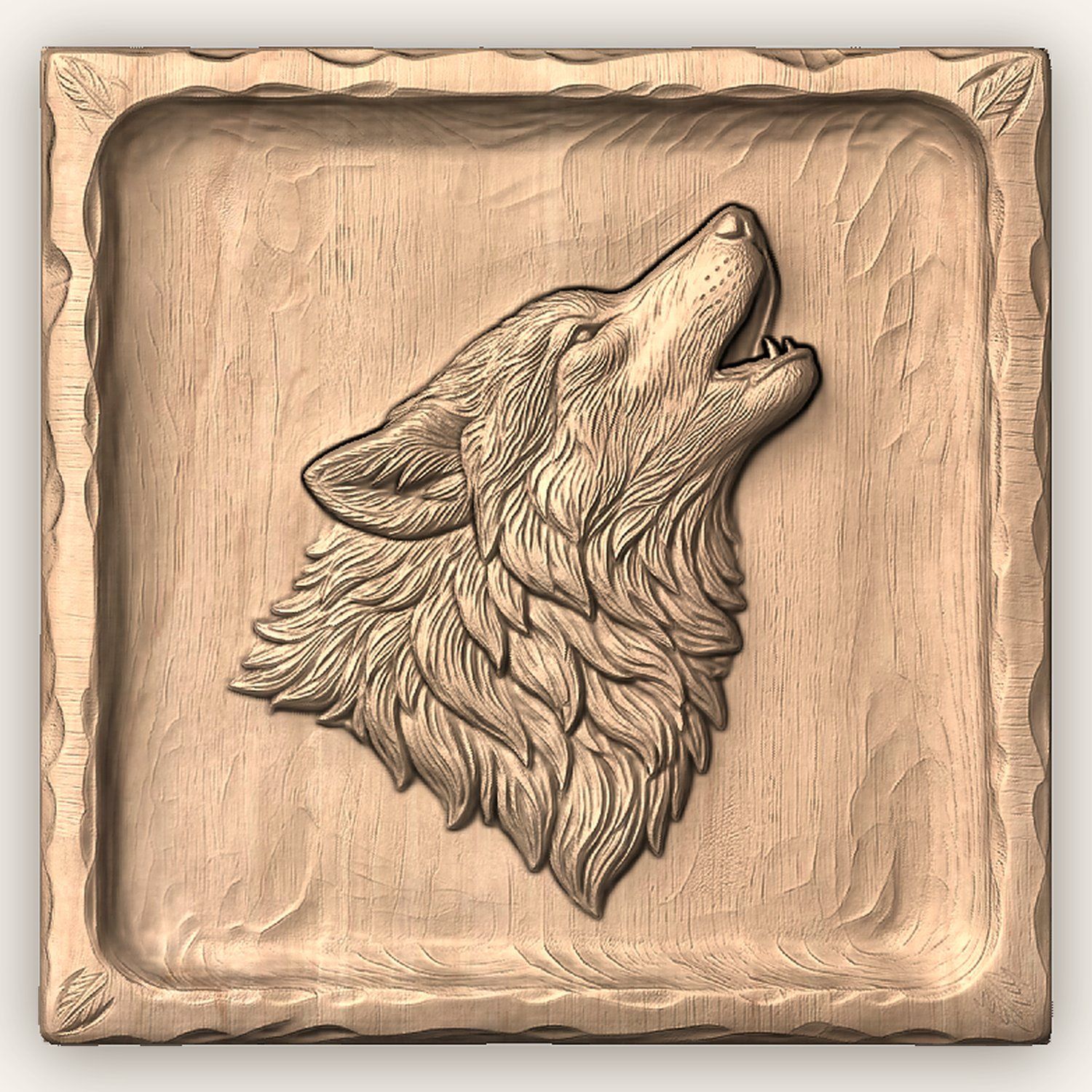 Howling Wolf Wilderness Tray CNC Relief STL bas-relief STL — view 3