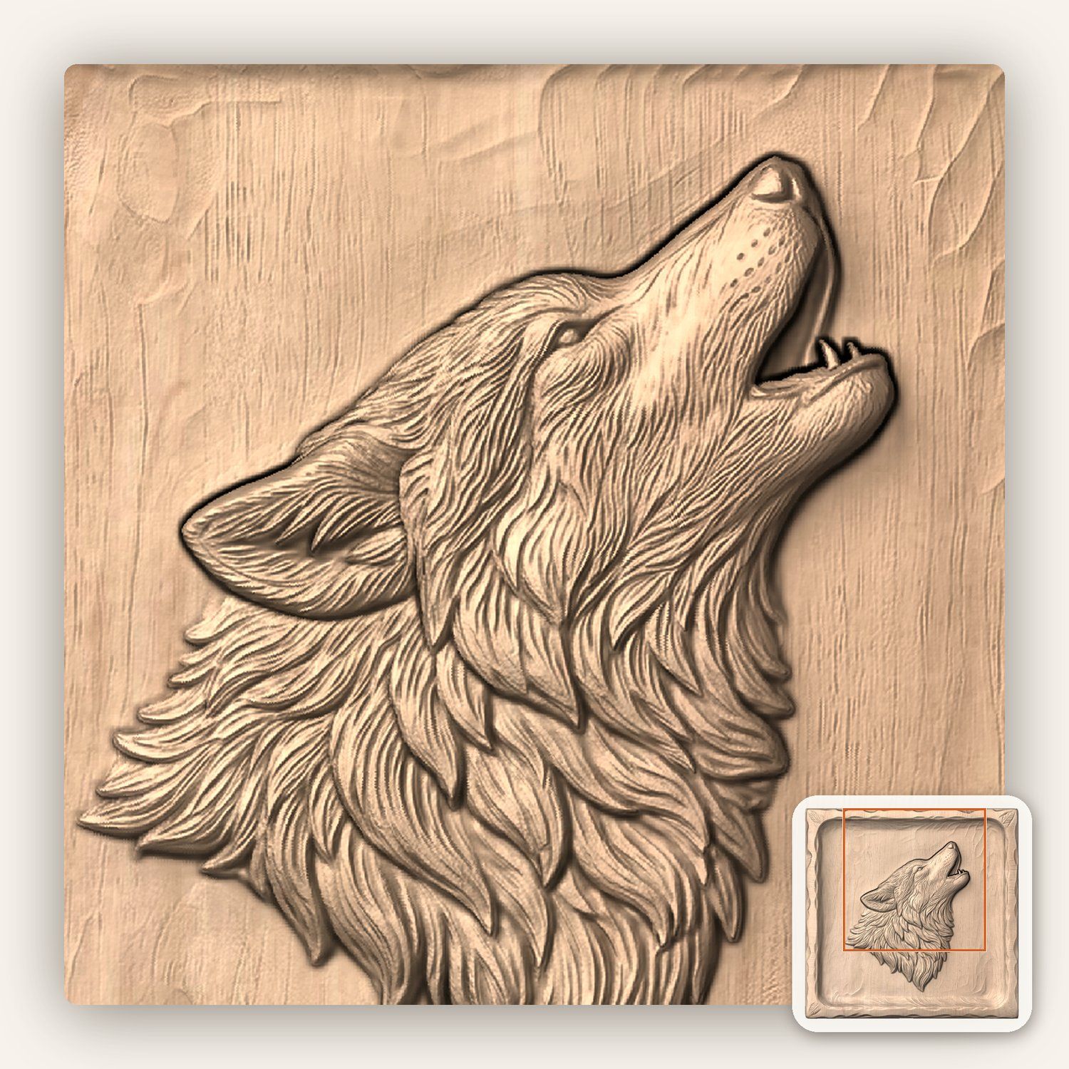 Howling Wolf Wilderness Tray CNC Relief STL bas-relief STL — view 6