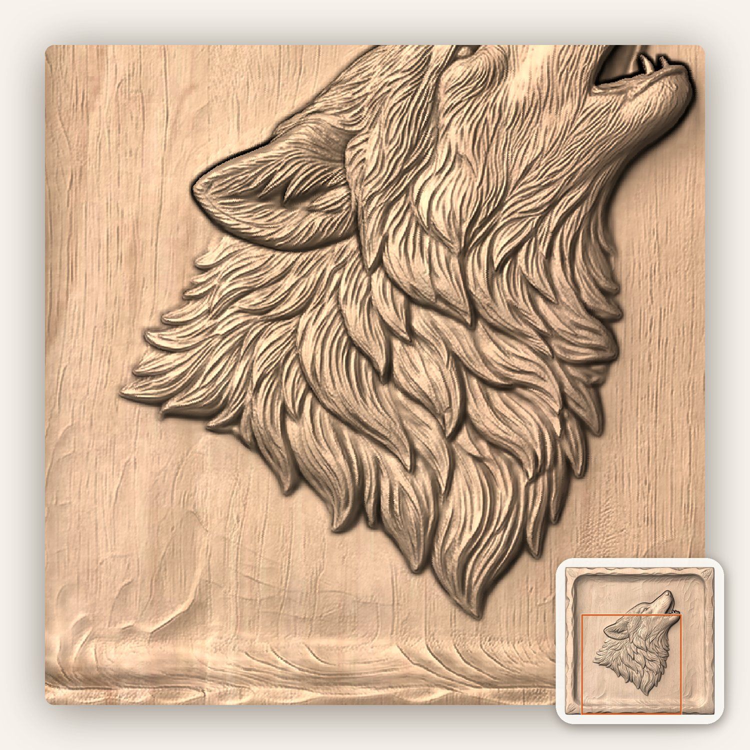 Howling Wolf Wilderness Tray CNC Relief STL bas-relief STL — view 7
