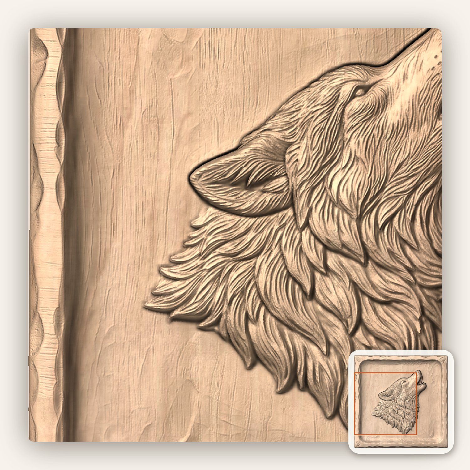 Howling Wolf Wilderness Tray CNC Relief STL bas-relief STL — view 8