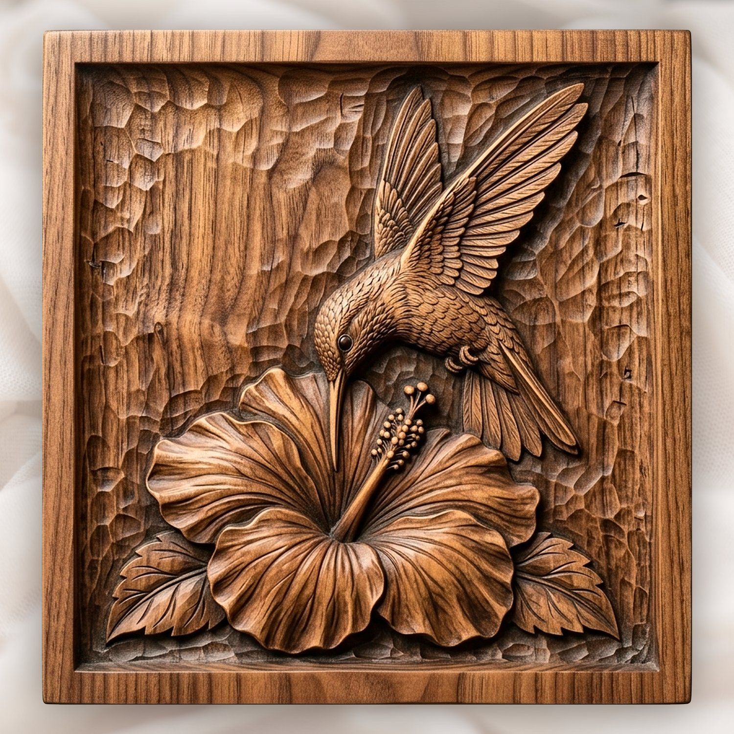 Hummingbird and Hibiscus Flower CNC Relief STL bas-relief STL design