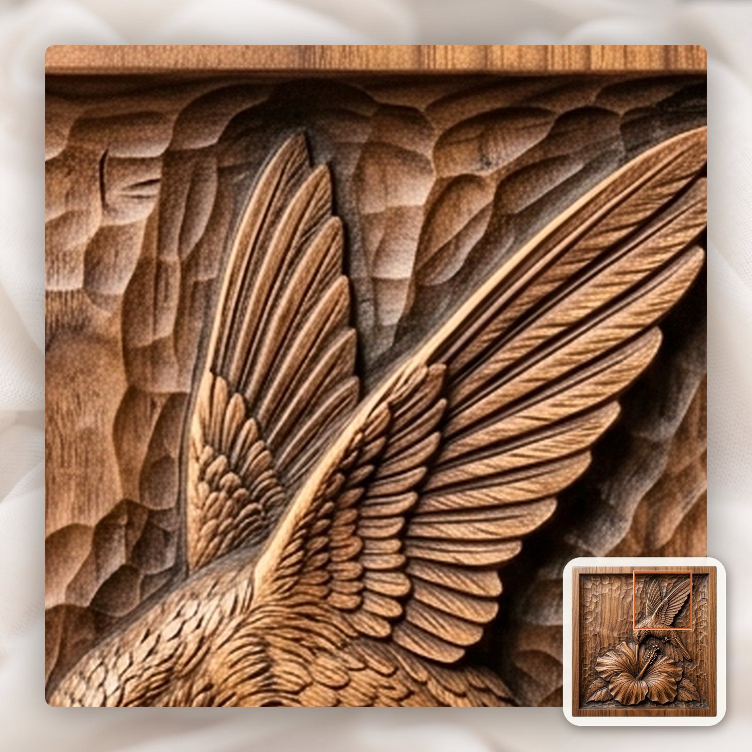 Hummingbird and Hibiscus Flower CNC Relief STL bas-relief STL — view 11