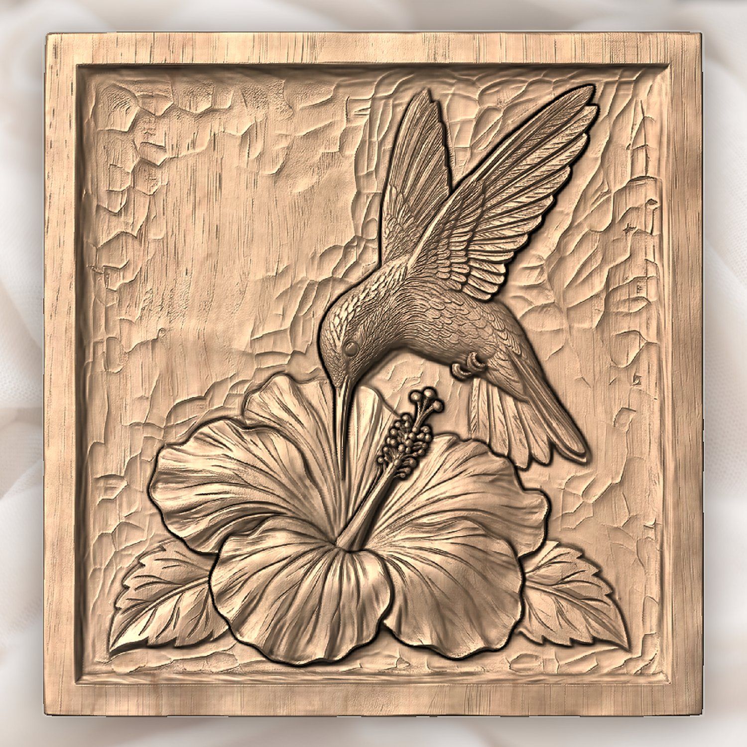 Hummingbird and Hibiscus Flower CNC Relief STL bas-relief STL — view 3