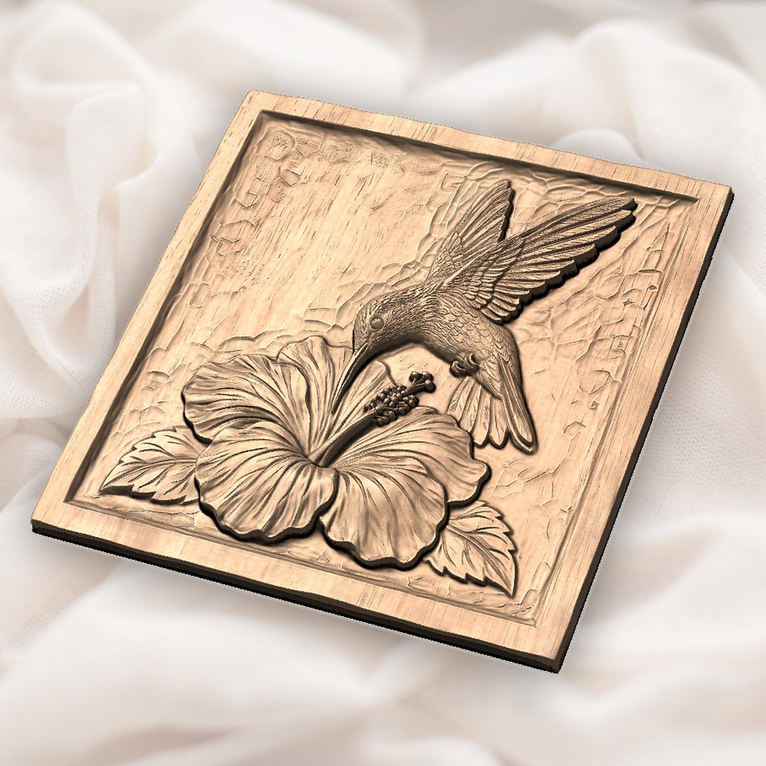 Hummingbird and Hibiscus Flower CNC Relief STL bas-relief STL — view 4
