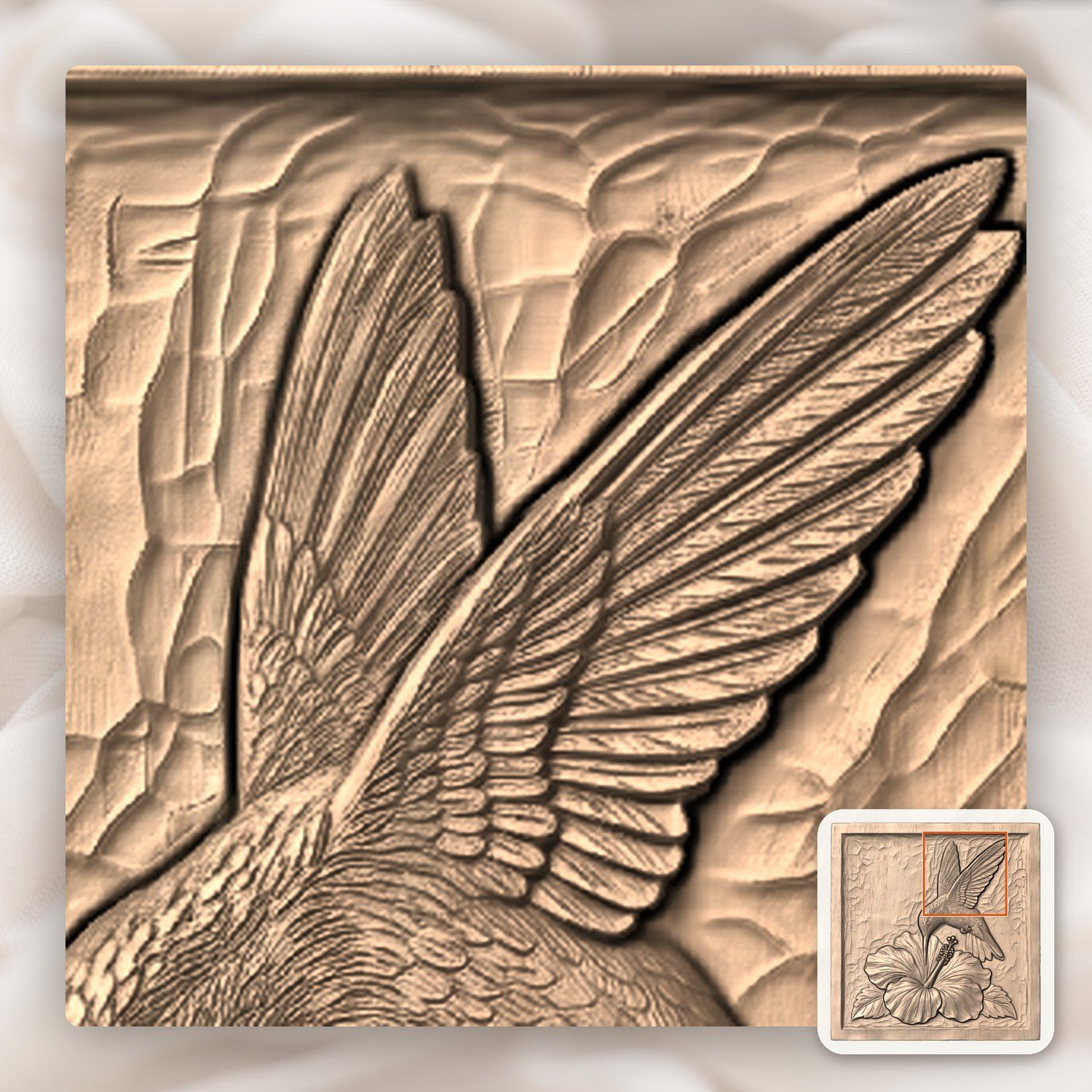 Hummingbird and Hibiscus Flower CNC Relief STL bas-relief STL — view 7