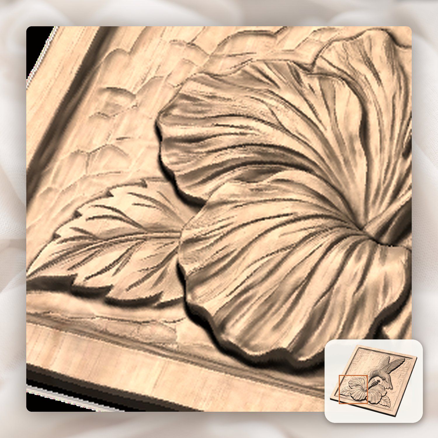Hummingbird and Hibiscus Flower CNC Relief STL bas-relief STL — view 9
