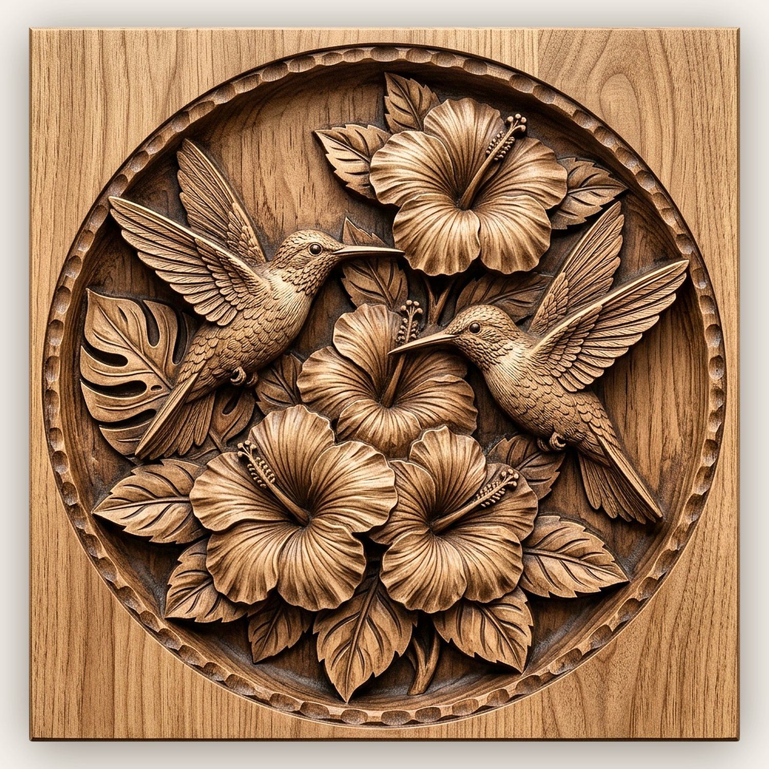 Hummingbird Hibiscus CNC Relief STL bas-relief STL design