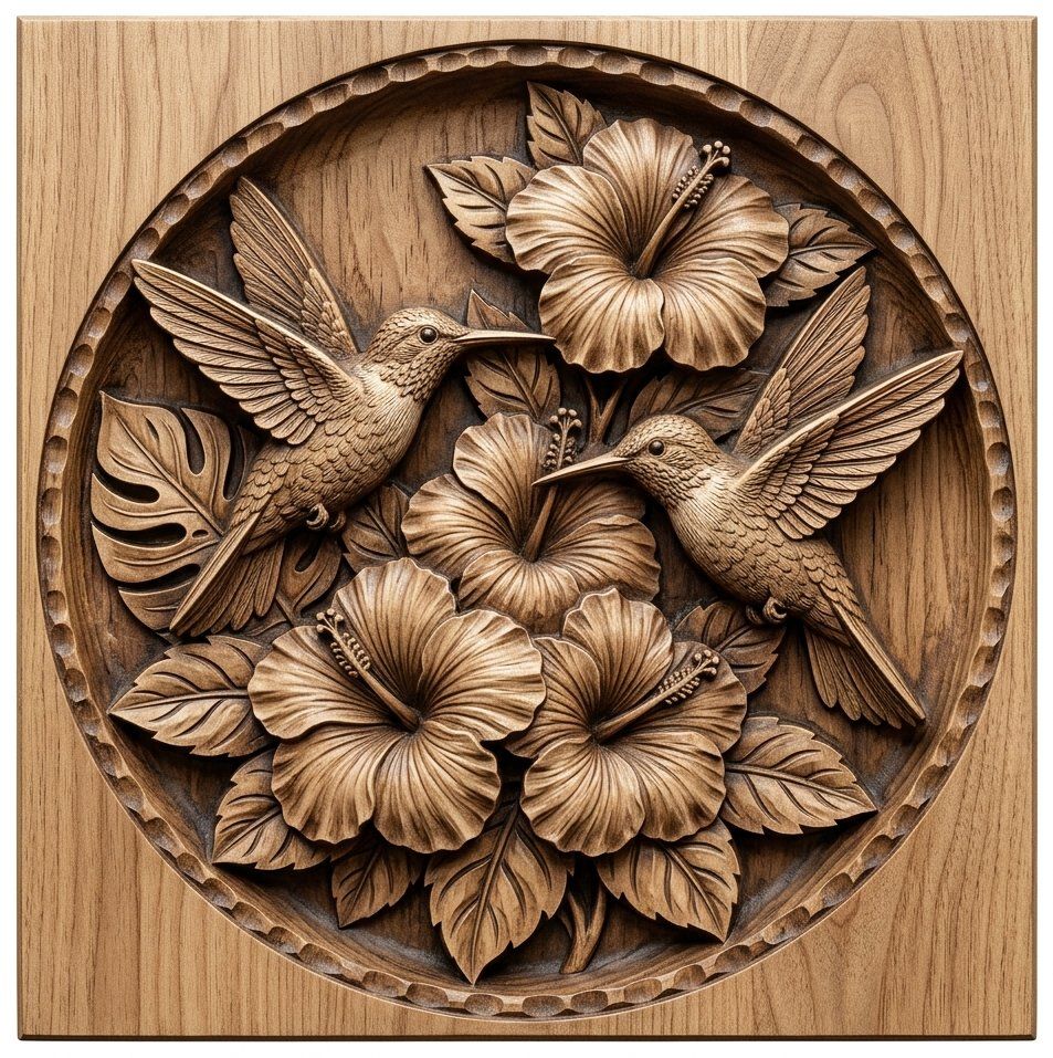 Hummingbird Hibiscus CNC Relief STL bas-relief STL — view 12