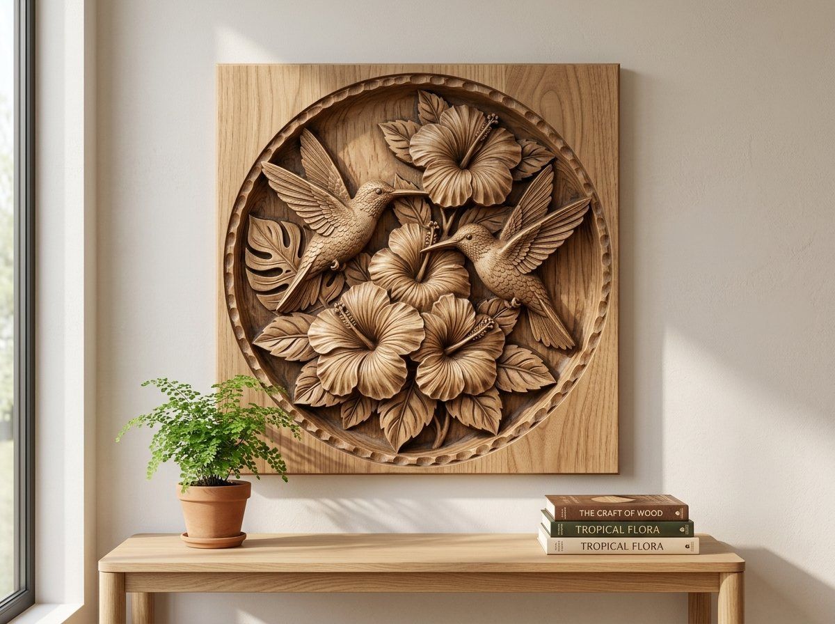 Hummingbird Hibiscus CNC Relief STL bas-relief STL — view 13
