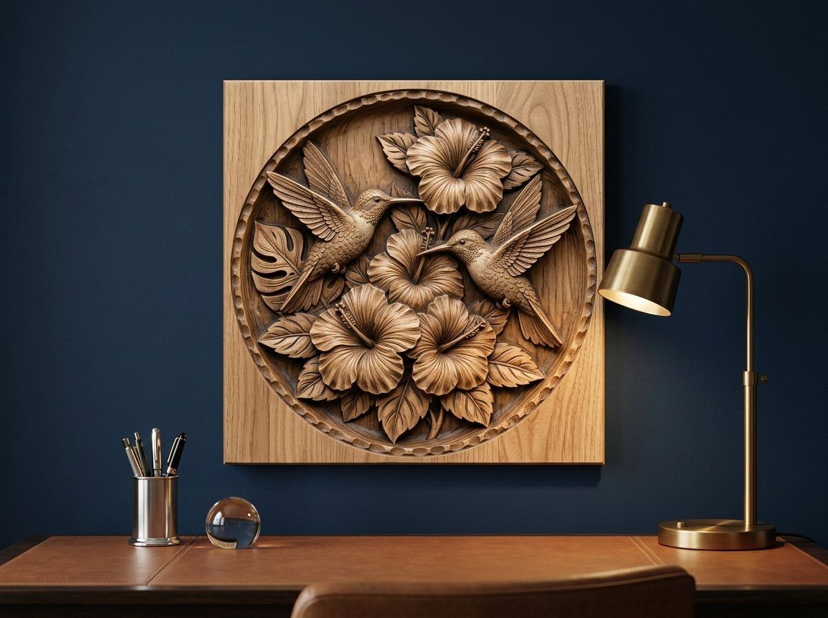 Hummingbird Hibiscus CNC Relief STL bas-relief STL — view 14