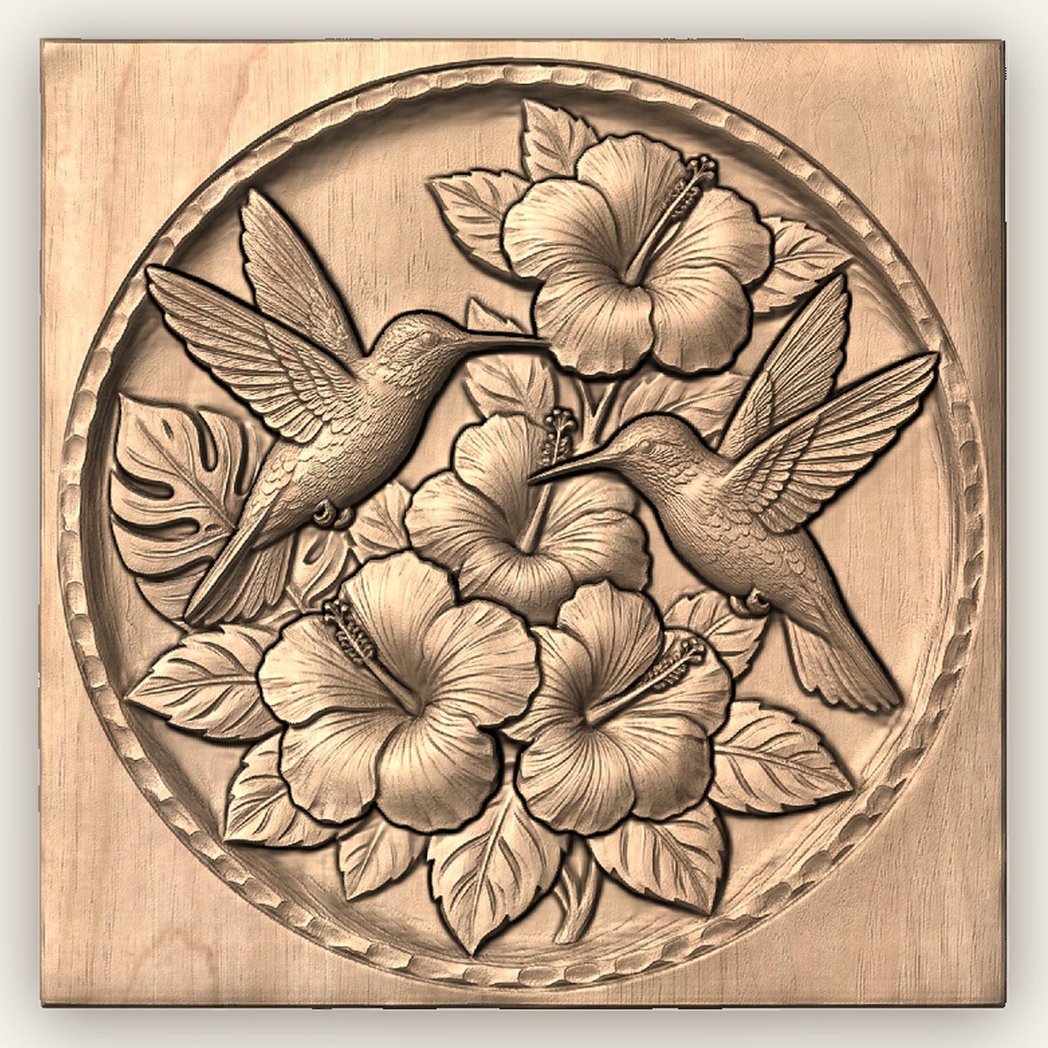 Hummingbird Hibiscus CNC Relief STL bas-relief STL — view 4