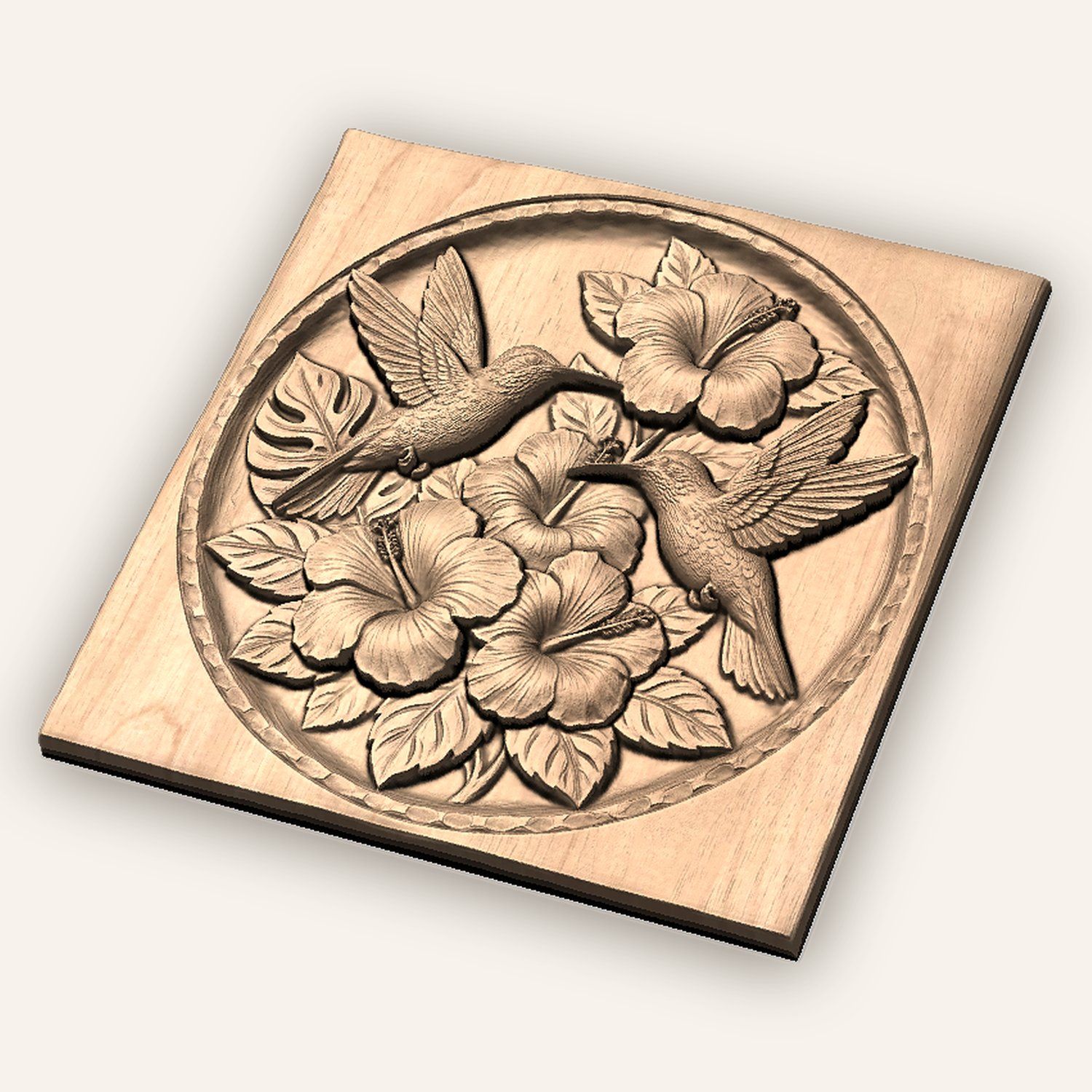 Hummingbird Hibiscus CNC Relief STL bas-relief STL — view 5