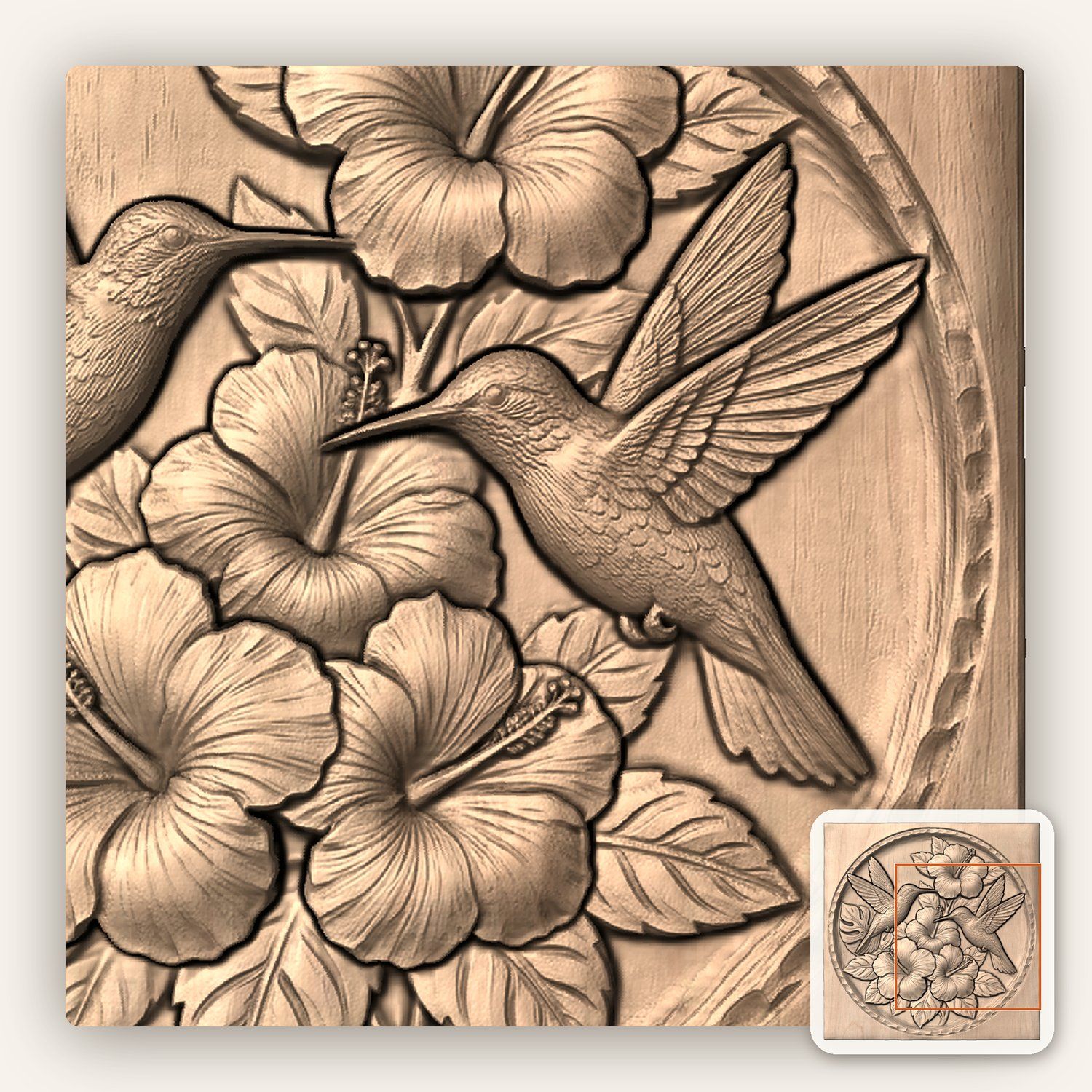 Hummingbird Hibiscus CNC Relief STL bas-relief STL — view 7