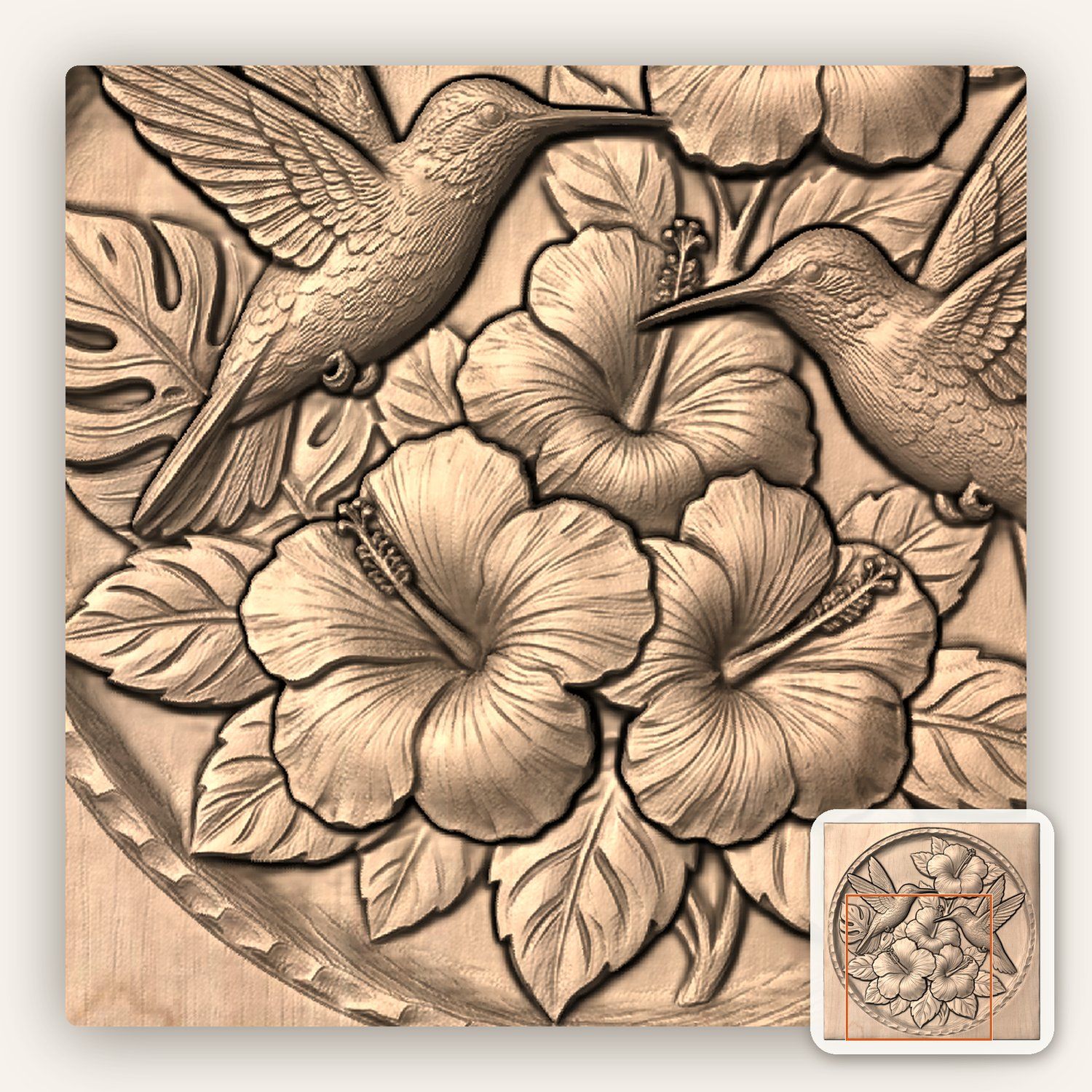 Hummingbird Hibiscus CNC Relief STL bas-relief STL — view 8