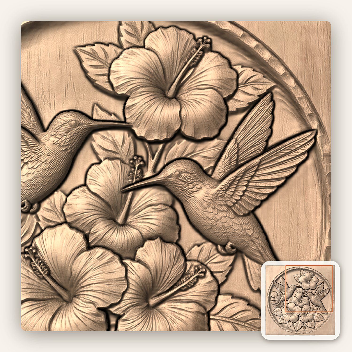 Hummingbird Hibiscus CNC Relief STL bas-relief STL — view 9
