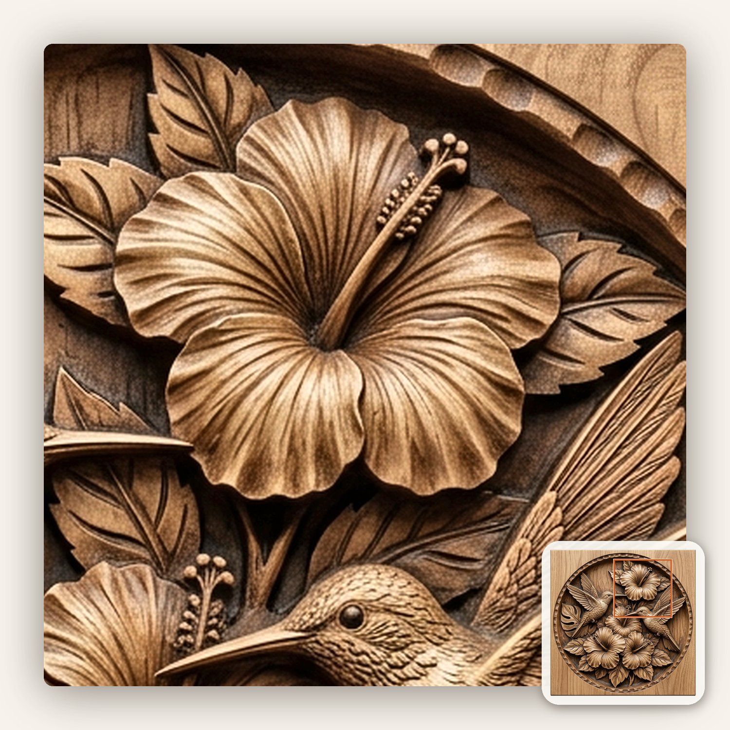 Hummingbird Hibiscus CNC Relief STL bas-relief STL — view 11
