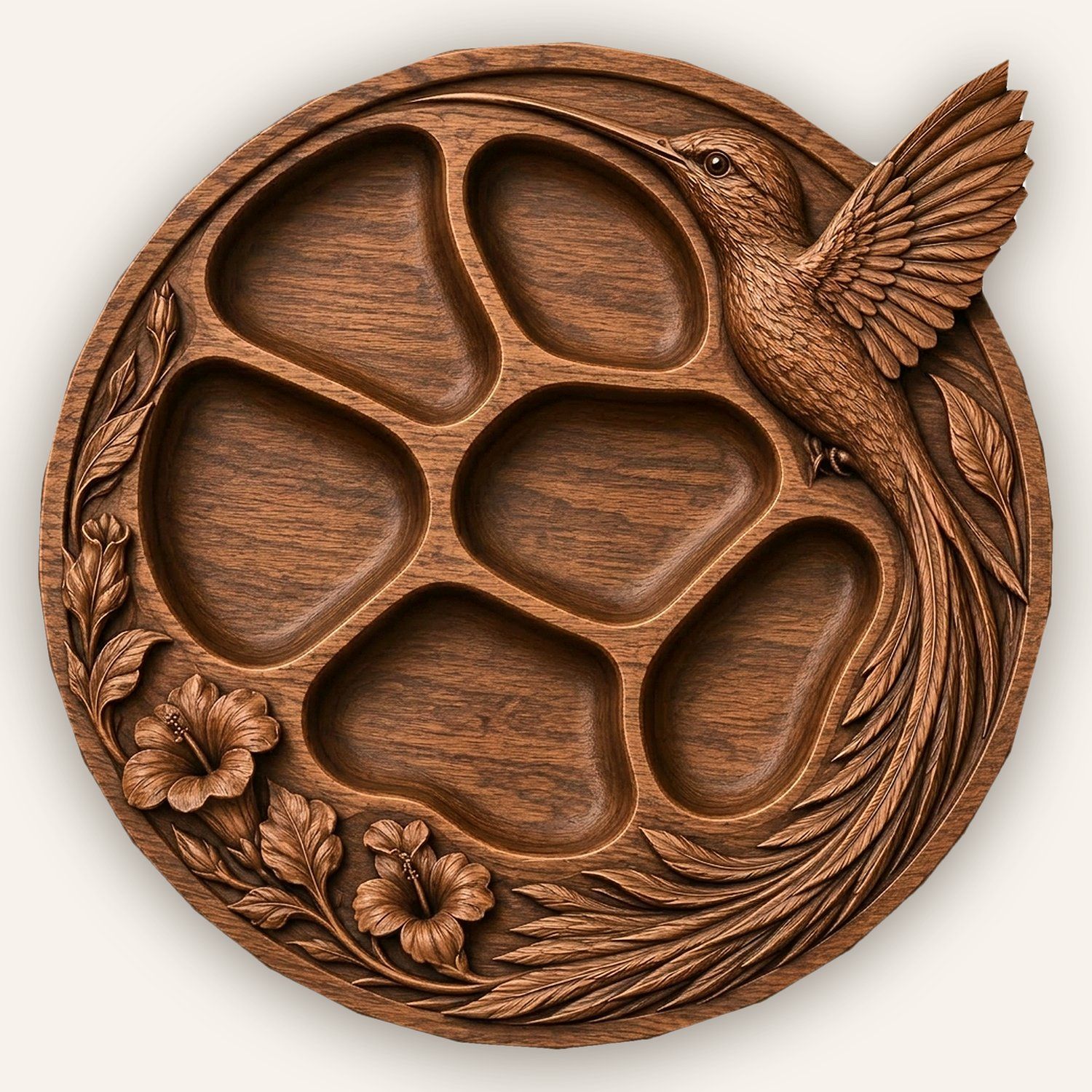 Hummingbird Hibiscus Divided Serving Tray CNC Relief STL bas-relief STL design
