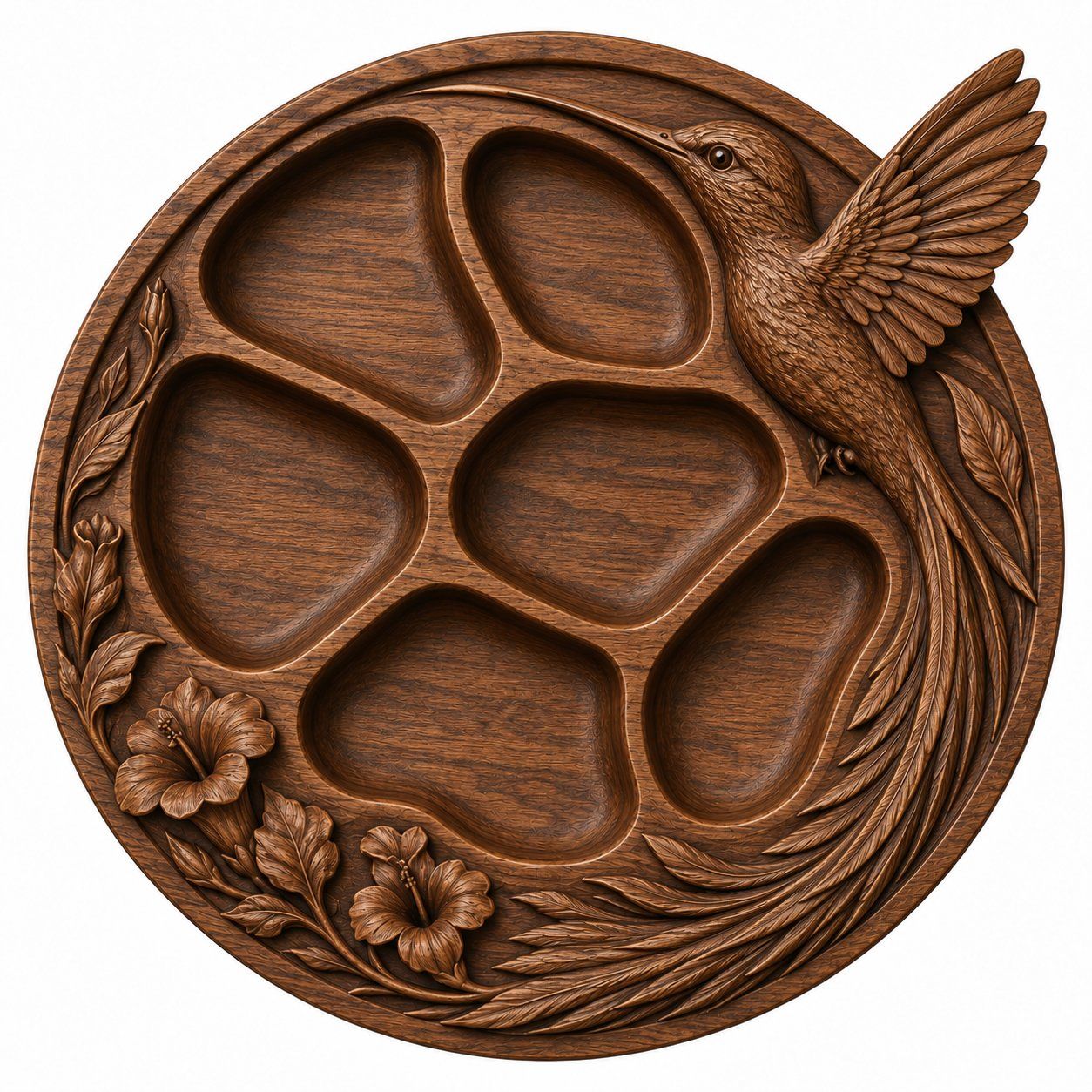 Hummingbird Hibiscus Divided Serving Tray CNC Relief STL bas-relief STL — view 14