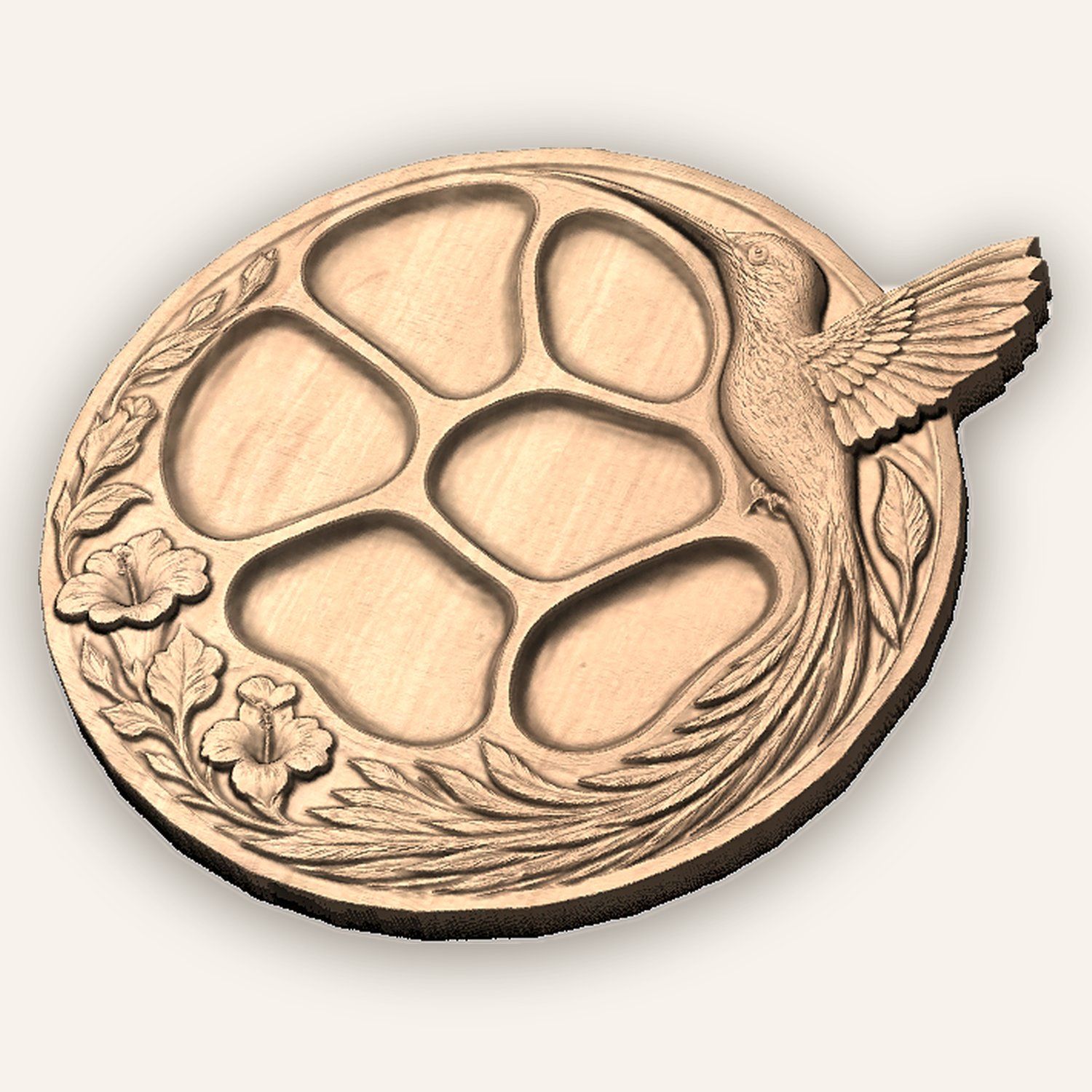 Hummingbird Hibiscus Divided Serving Tray CNC Relief STL bas-relief STL — view 6