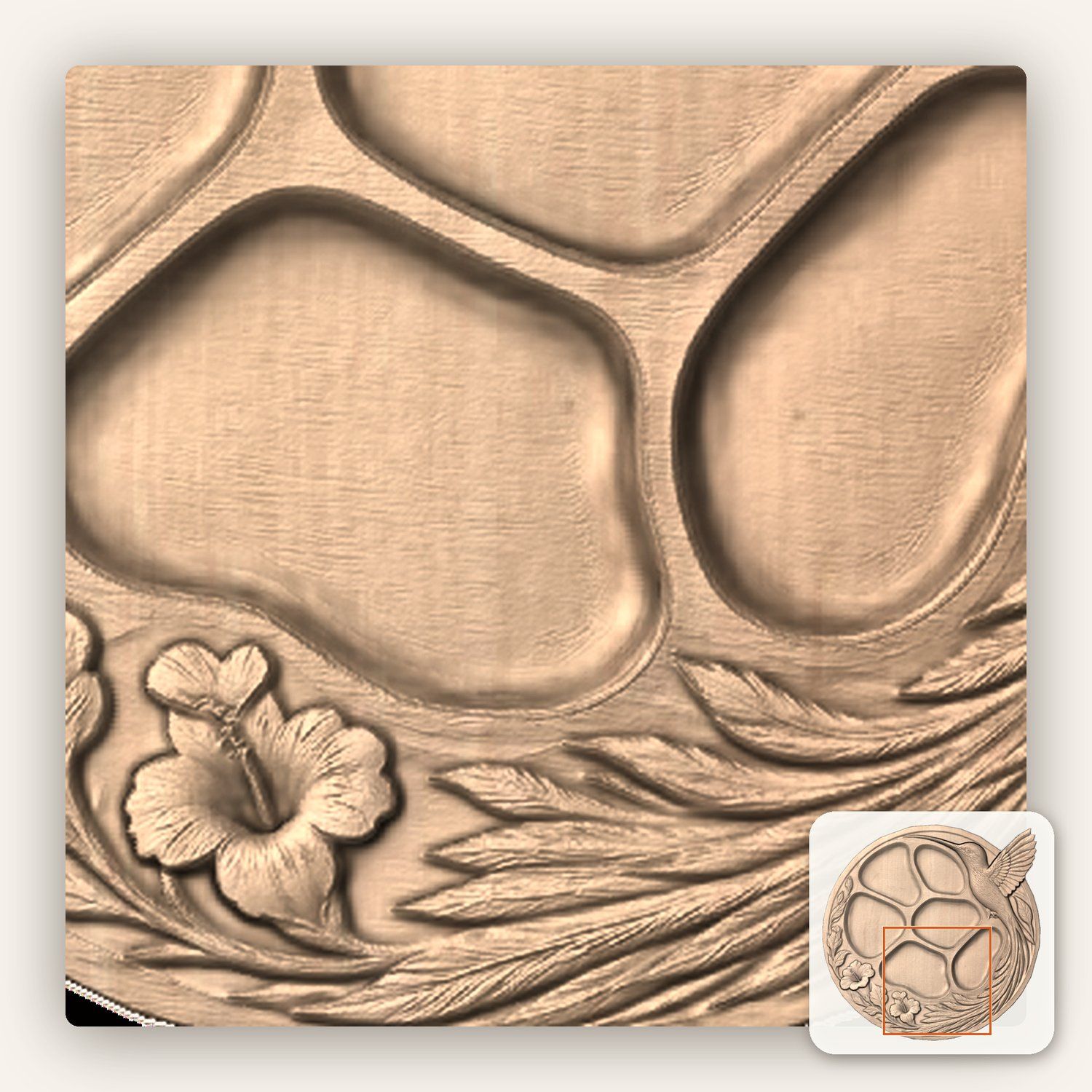Hummingbird Hibiscus Divided Serving Tray CNC Relief STL bas-relief STL — view 8