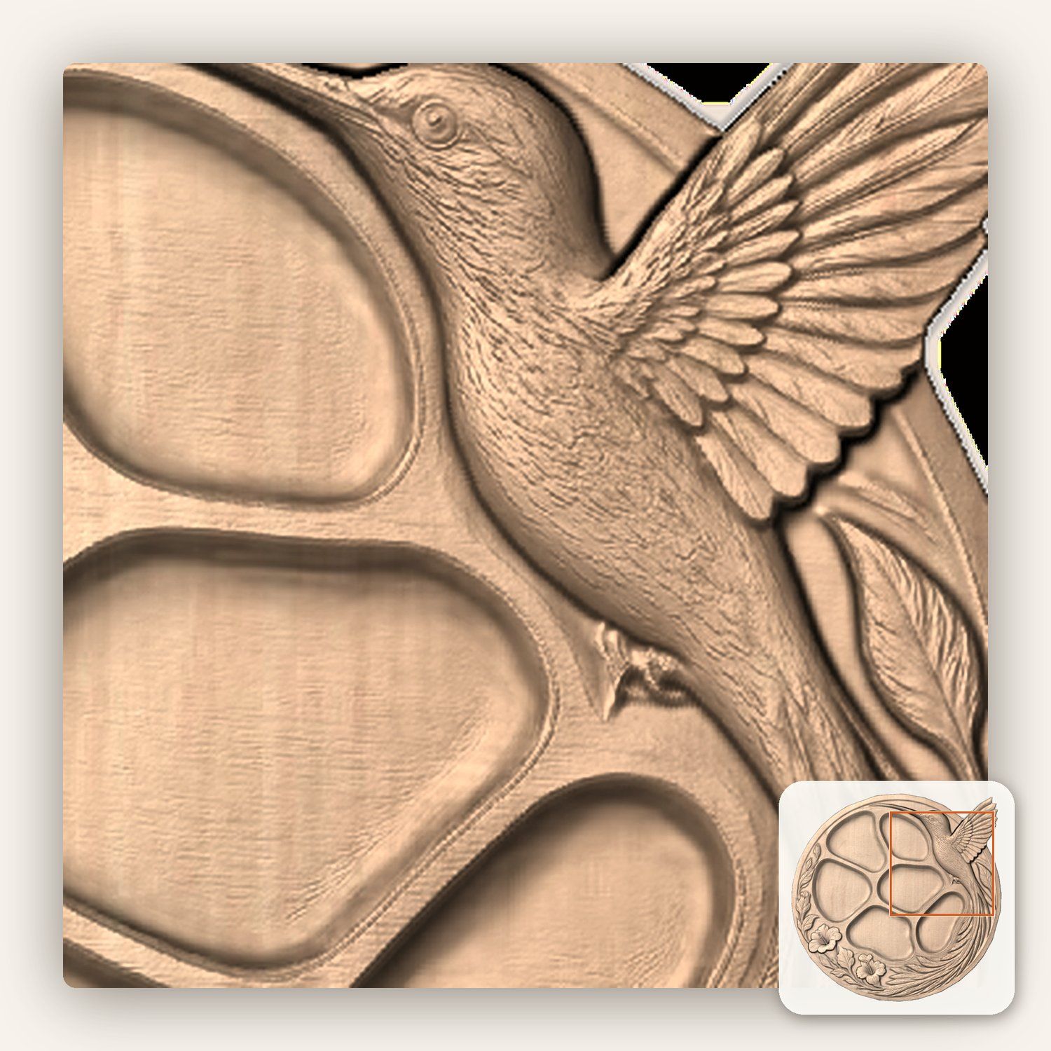 Hummingbird Hibiscus Divided Serving Tray CNC Relief STL bas-relief STL — view 9