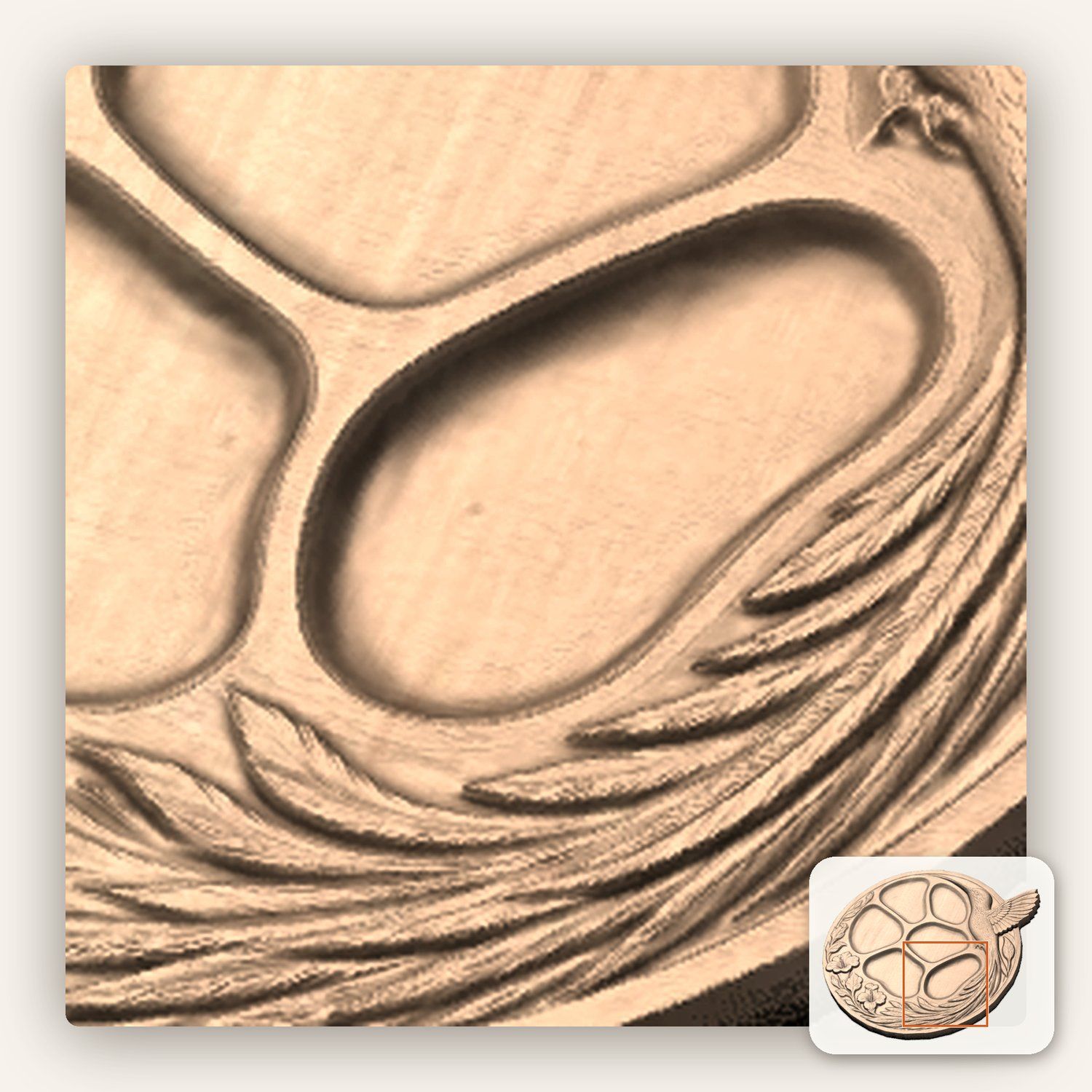 Hummingbird Hibiscus Divided Serving Tray CNC Relief STL bas-relief STL — view 10