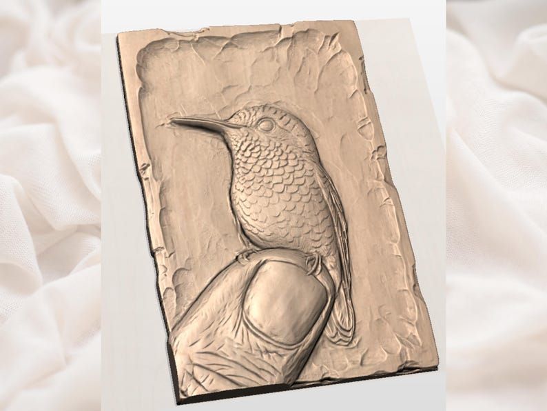 Hummingbird Perched on a Fingertip Bas-Relief STL Carving bas-relief STL — view 2