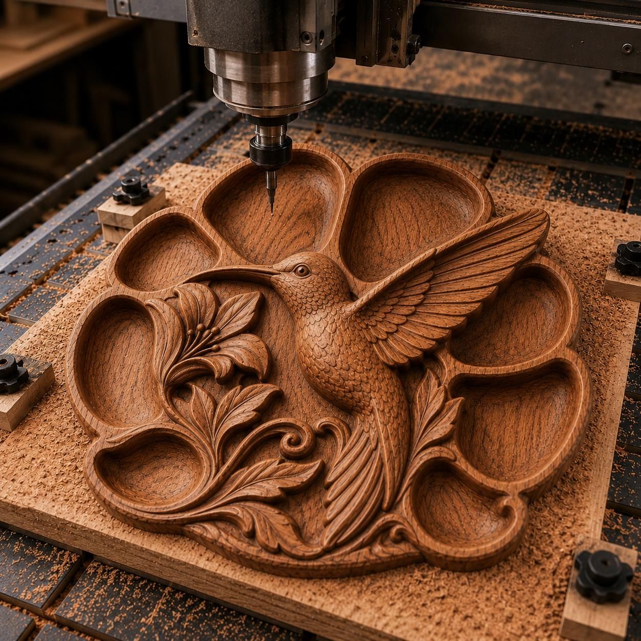 Hummingbird Serving Tray STL File for CNC Router bas-relief STL file for CNC router, laser engraver & 3D printing