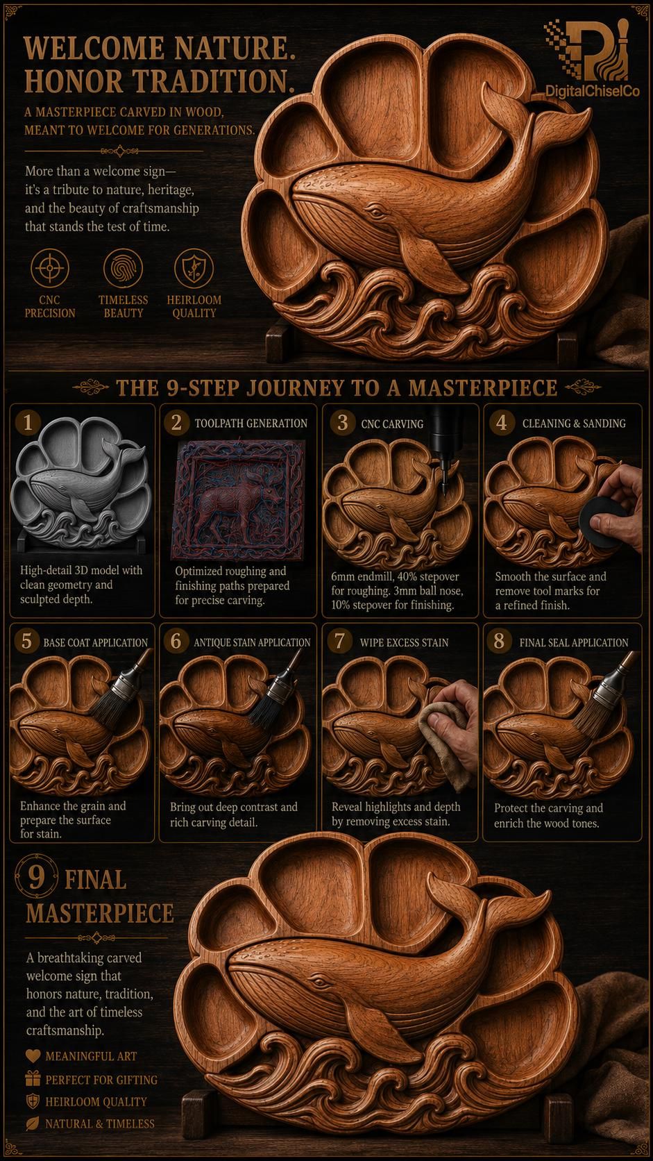Humpback Whale Ocean Tray STL File for CNC Router bas-relief STL — view 2