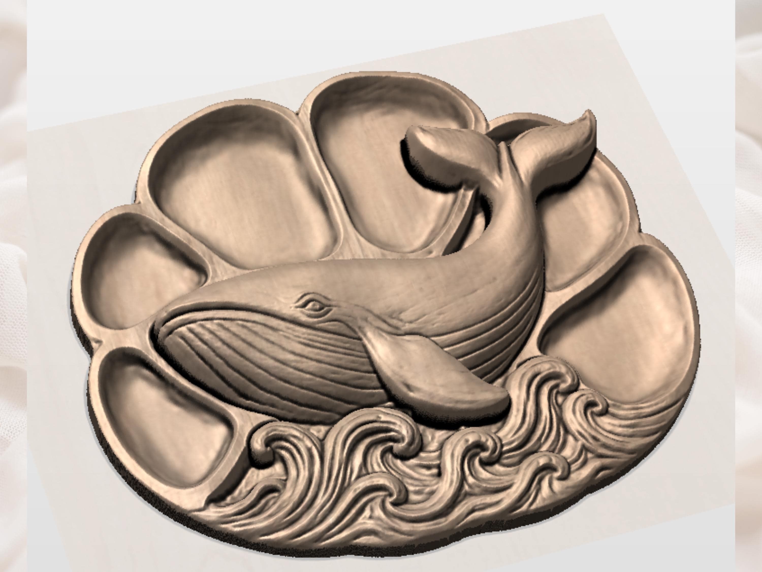 Humpback Whale Ocean Tray STL File for CNC Router bas-relief STL — view 7