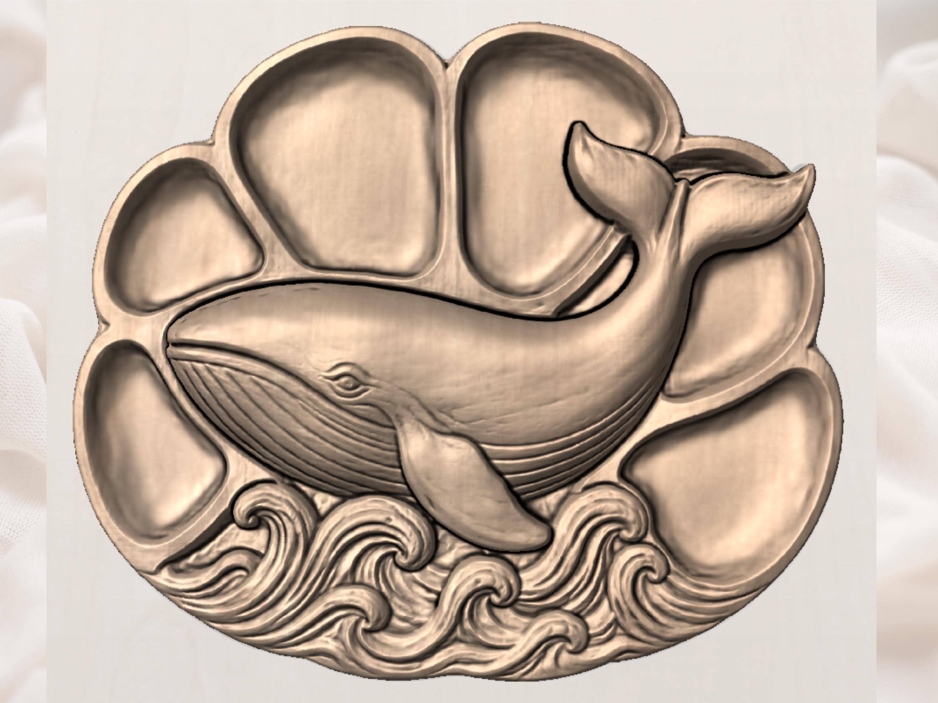 Humpback Whale Ocean Tray STL File for CNC Router bas-relief STL — view 8
