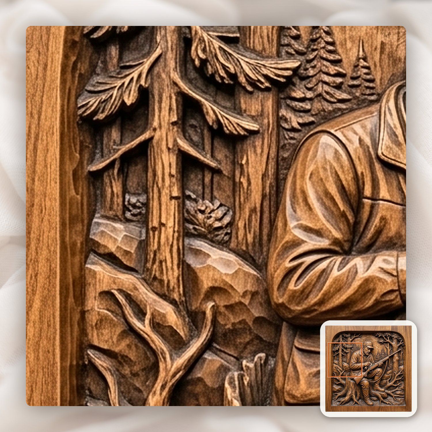 Hunter Cleaning Rifle Forest Scene CNC Relief STL bas-relief STL — view 12